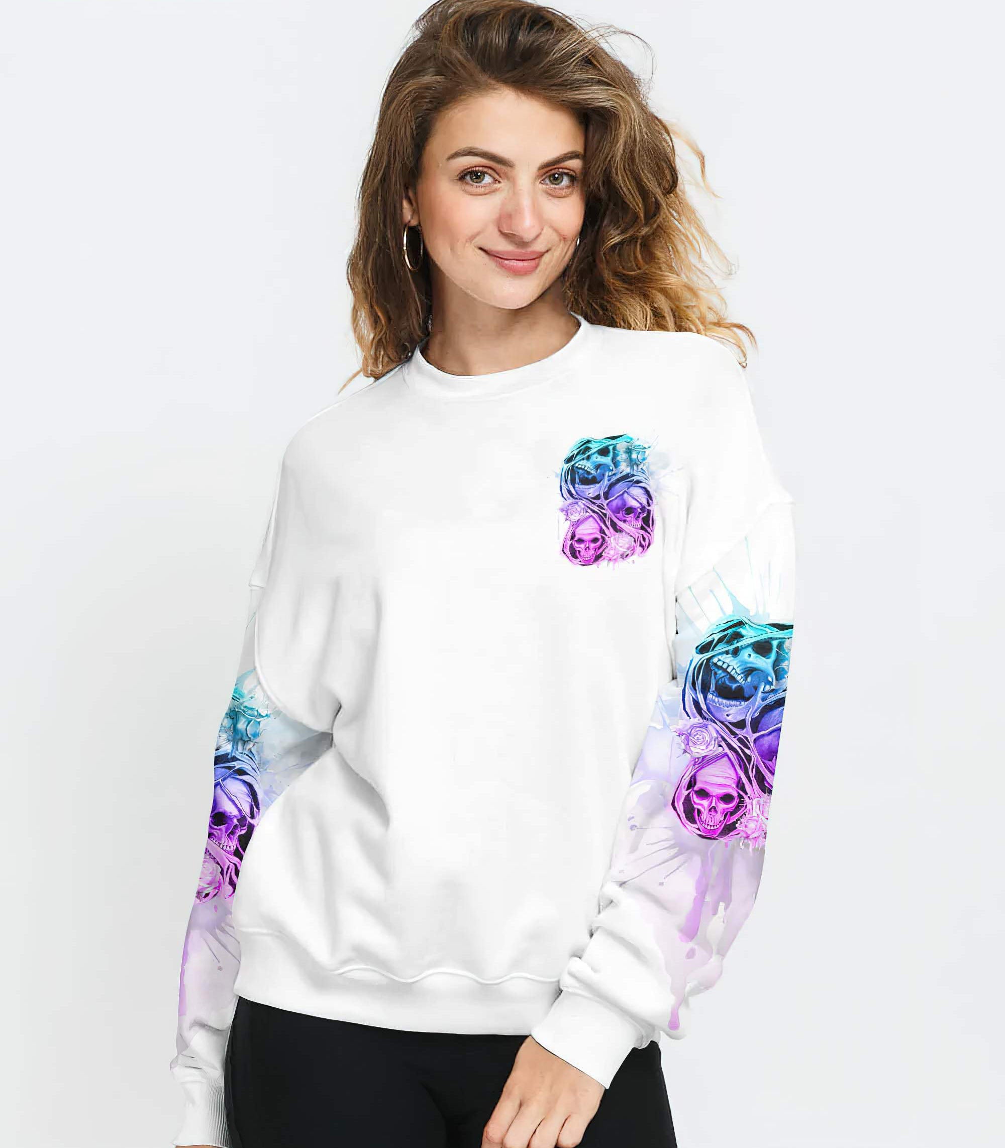 Stuck Between Idk Idc And Idgaf Skull All Over Print 2 Sweatshirt