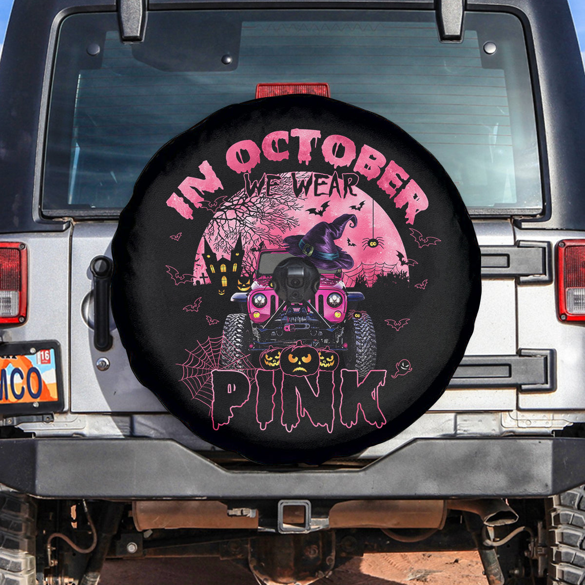 Jeep Tire Covers - Jeep Girl Breast Cancer Awareness Pink Black Spare Tire Cover