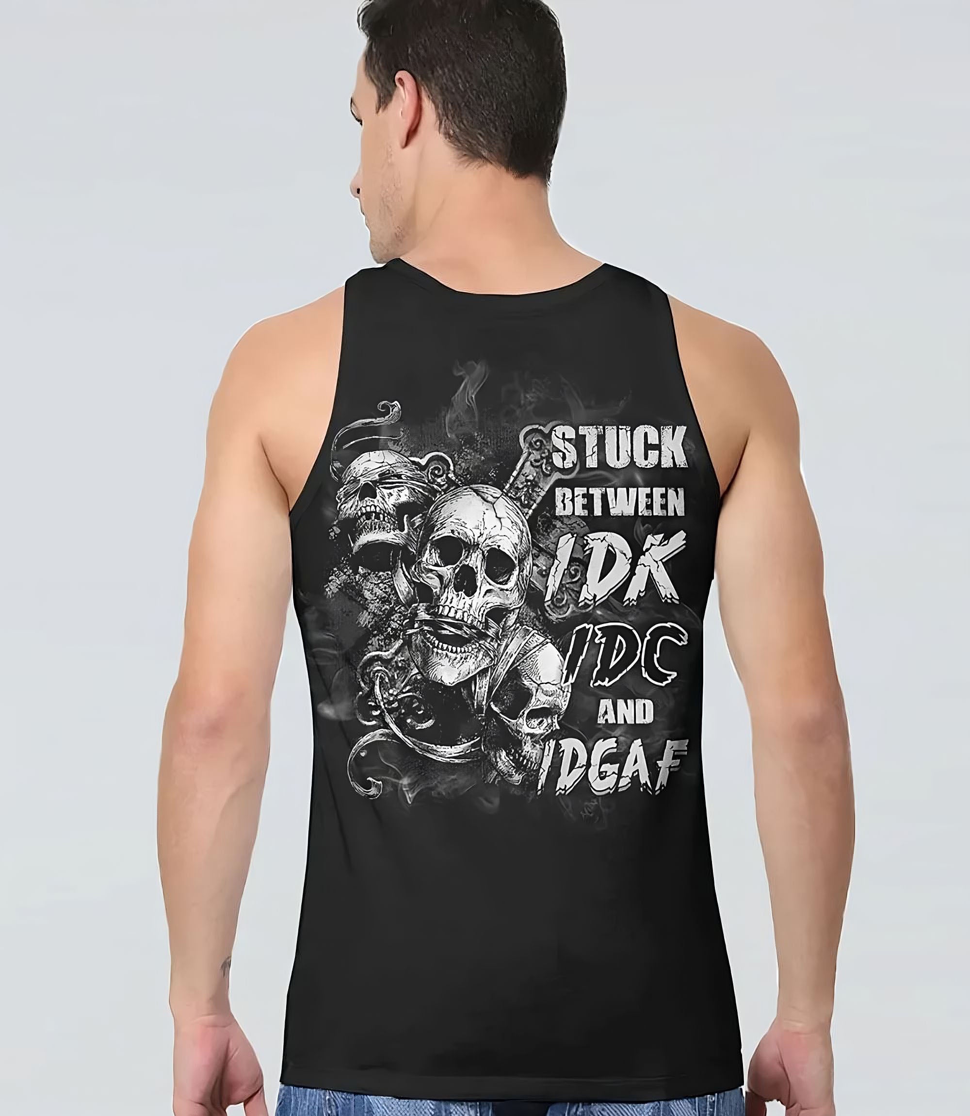 Stuck Between Idk Idc And Idgaf Skull All Over Print 4 Tank Top