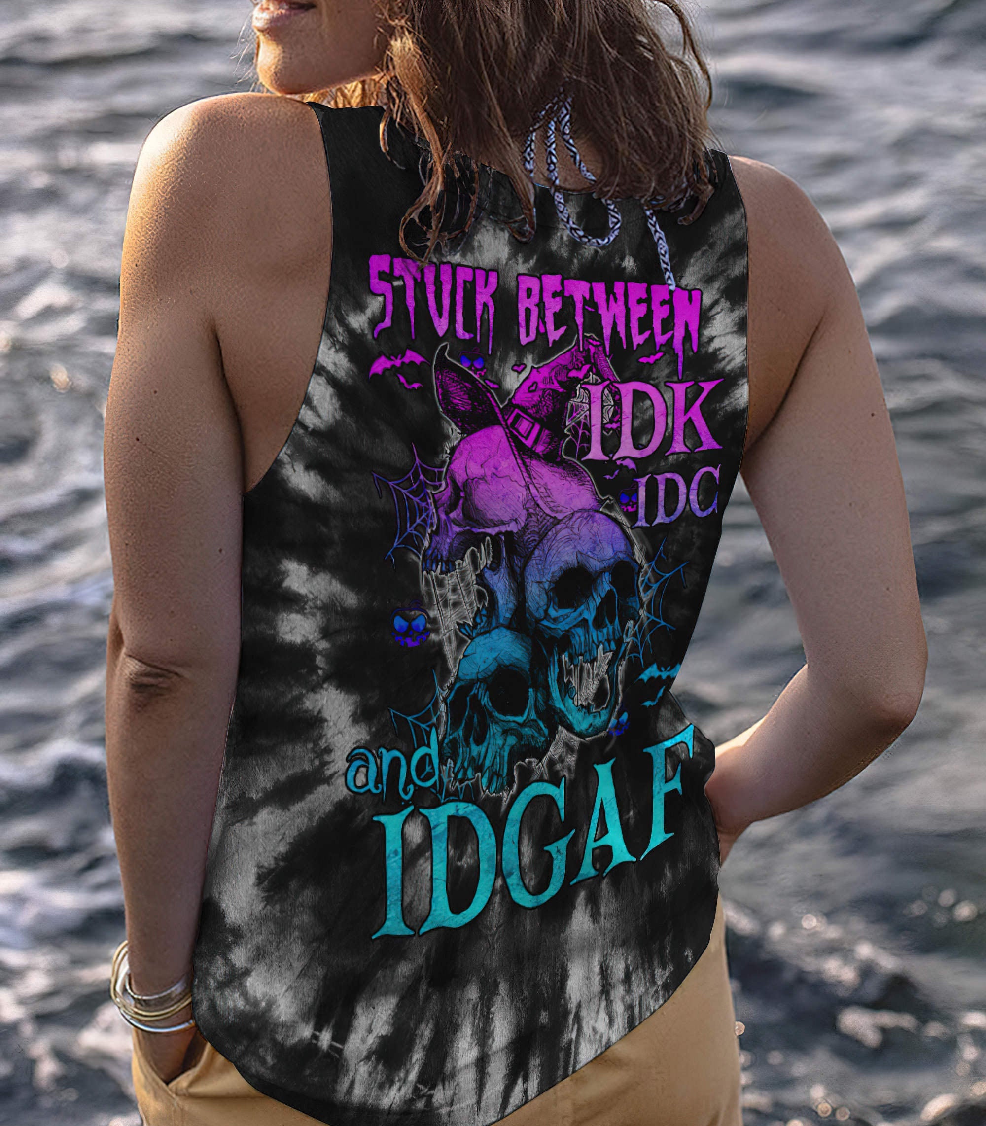 Stuck Between Idk Idc And Idgaf Skull All Over Print 1 Tank Top