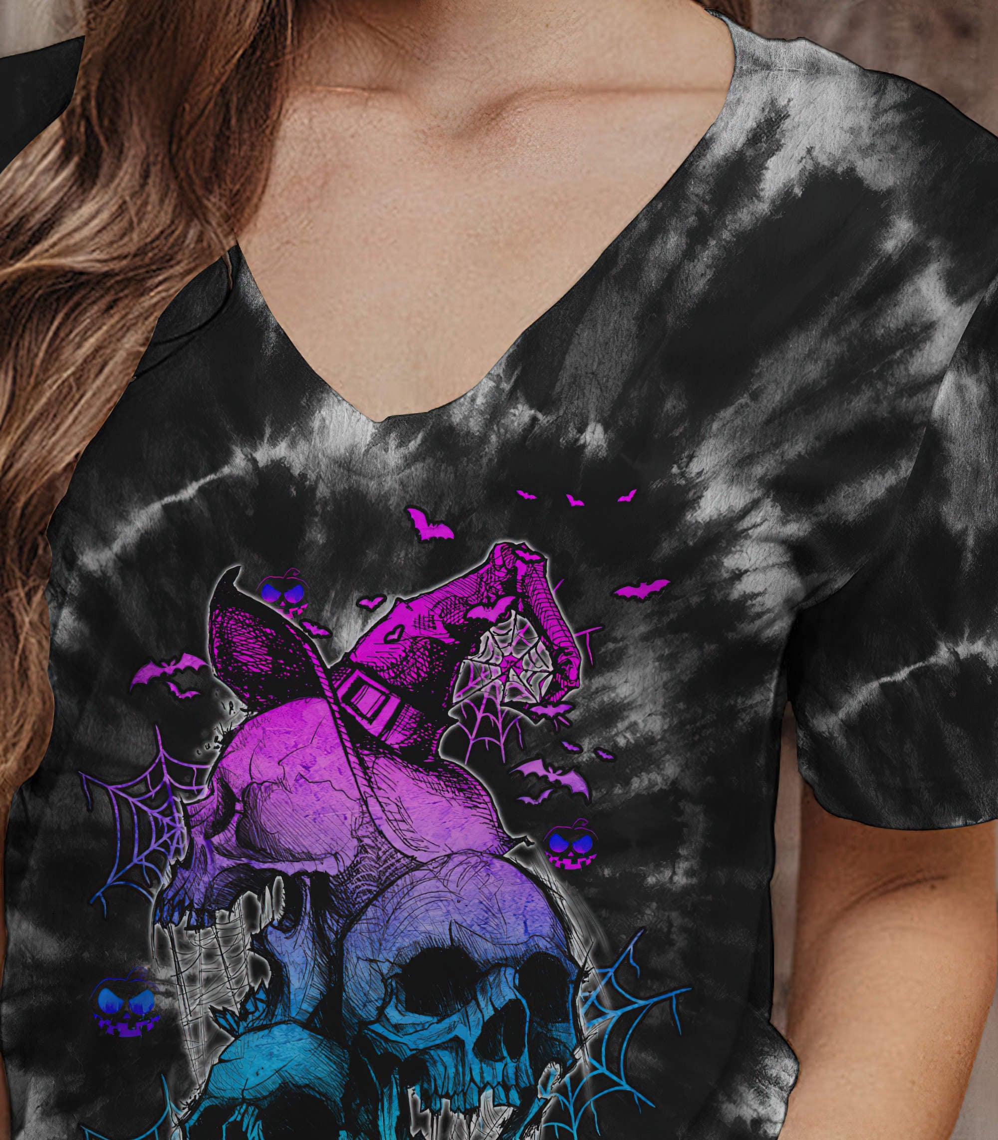 Stuck Between Idk Idc And Idgaf Skull All Over Print 1 Women V-Neck T Shirt