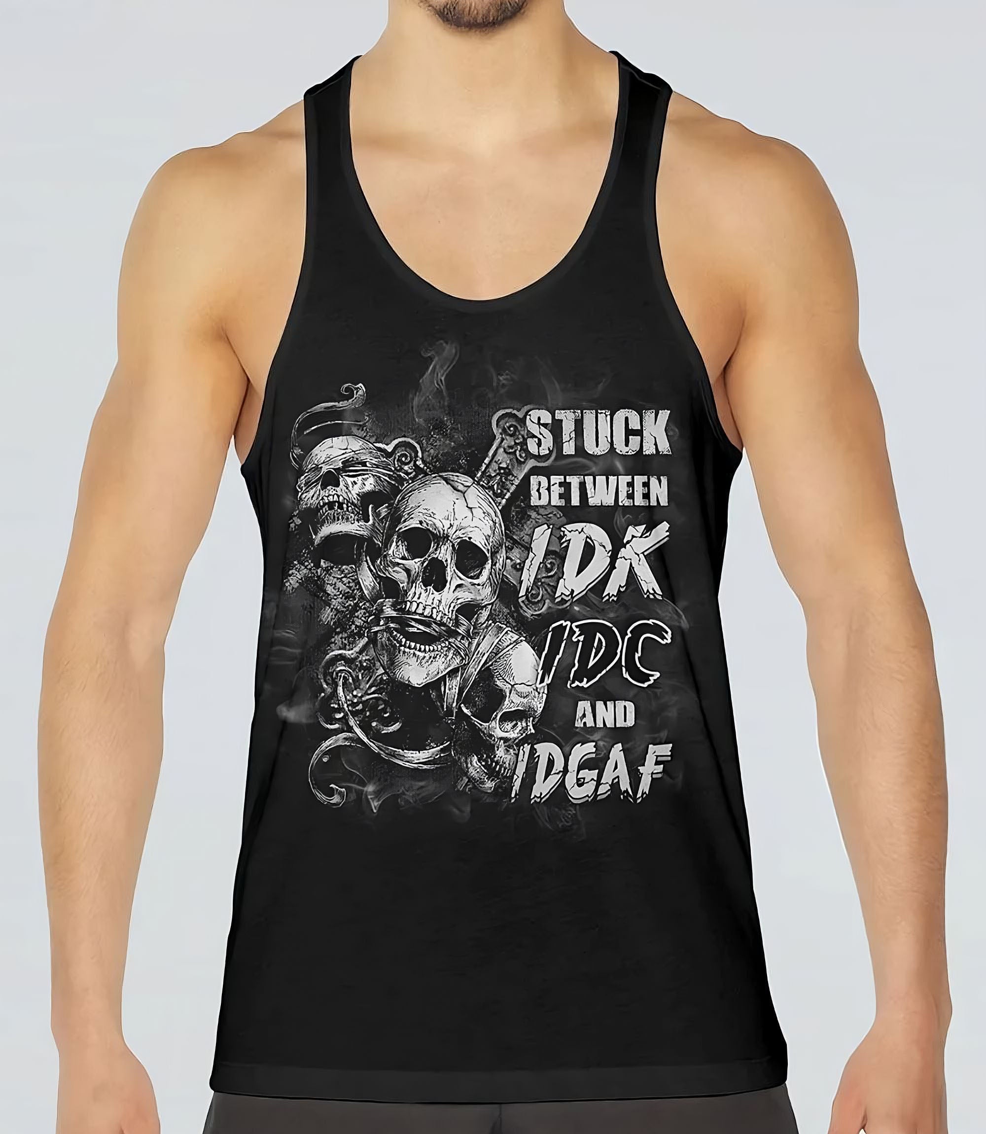 Stuck Between Idk Idc And Idgaf Skull All Over Print 4 Tank Top