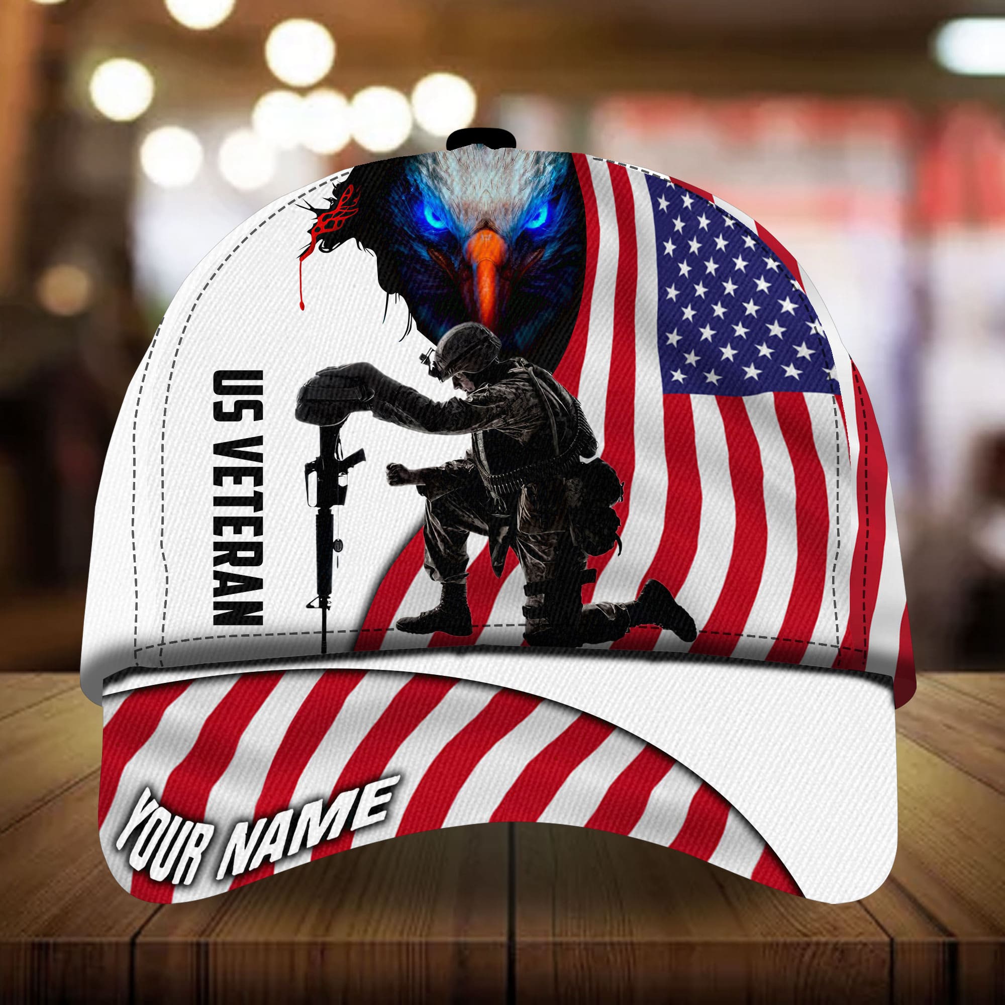 Premium Eagle US Veteran Hats 3D US Flag Personalized