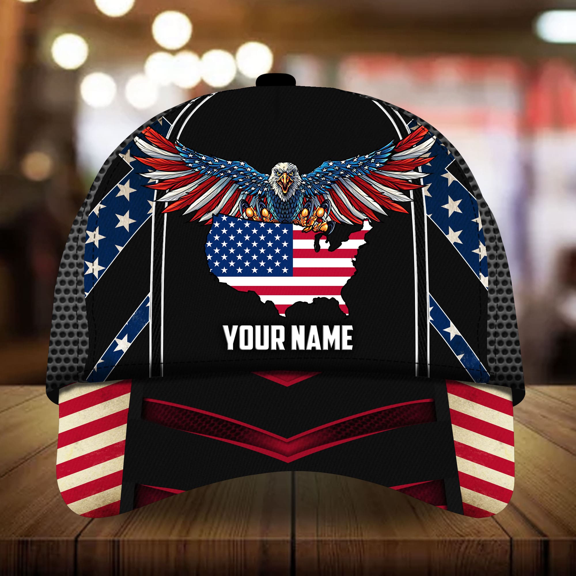 Premium Eagle Patriotic 3D Cap America Map Personalized