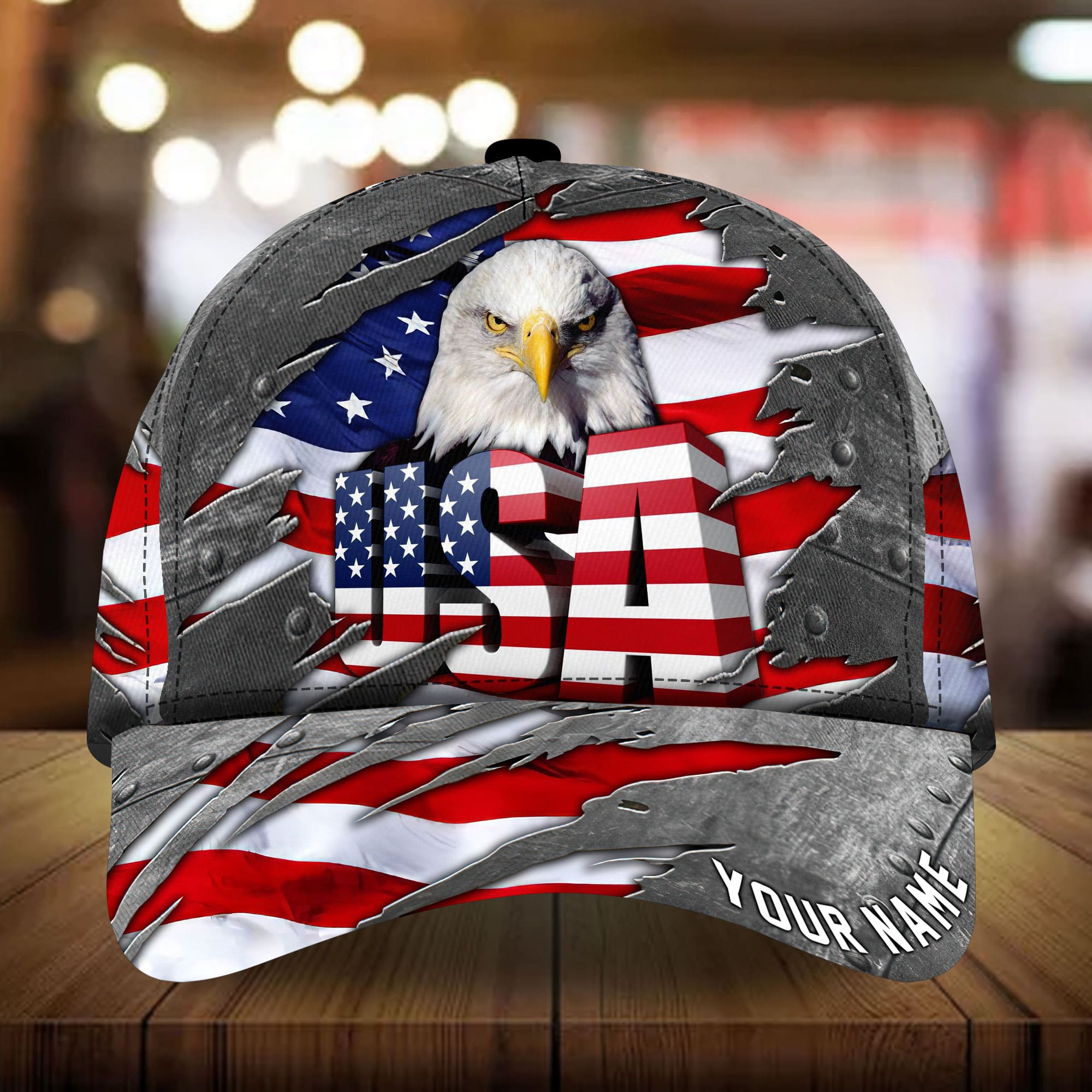 Premium USA Eagle 3D Cap Patriot Cracked Hat Personalized