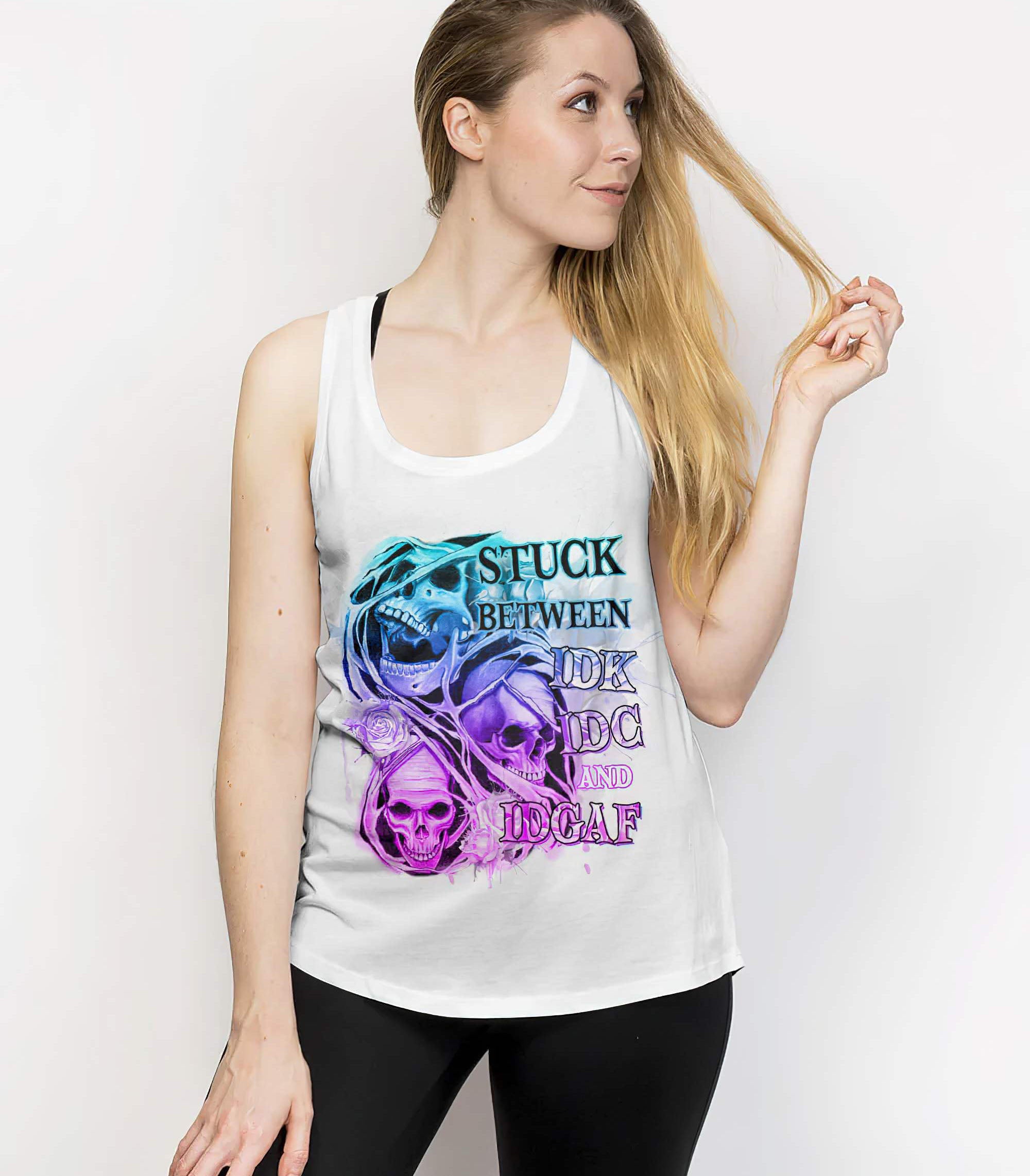 Stuck Between Idk Idc And Idgaf Skull All Over Print 2 Tank Top