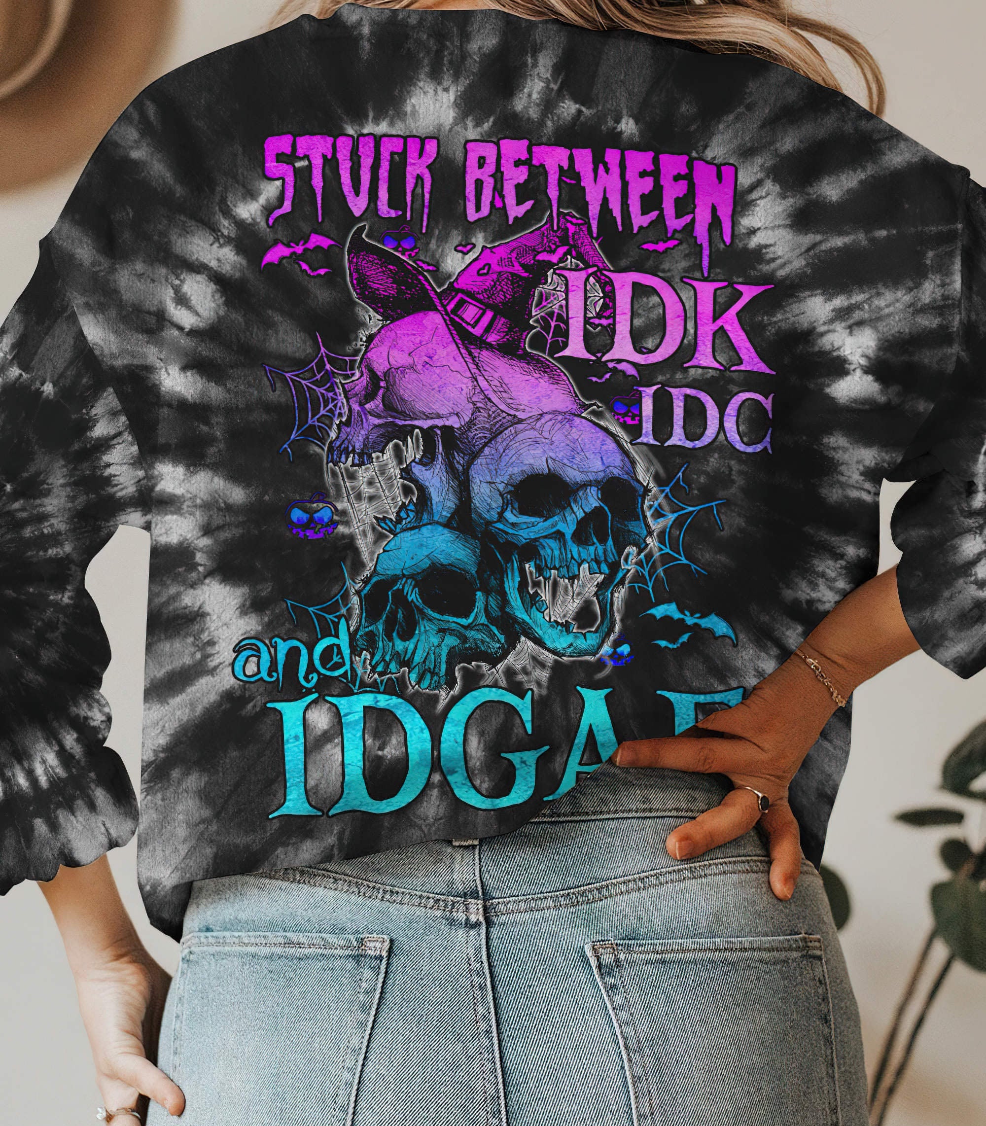 Stuck Between Idk Idc And Idgaf Skull All Over Print 1 Sweatshirt