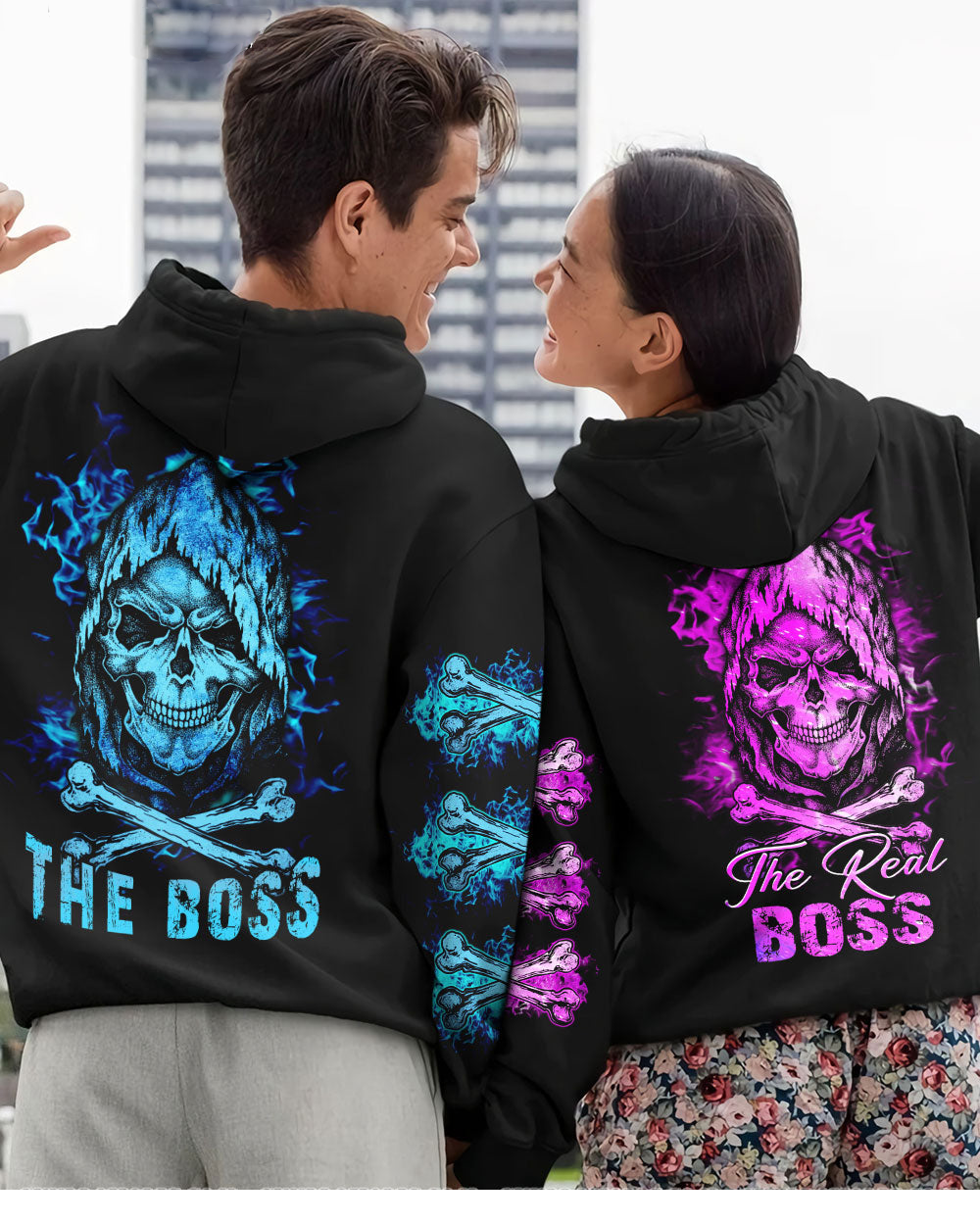 Valentine Outfit Skull The Real Boss Hoodie For Couple