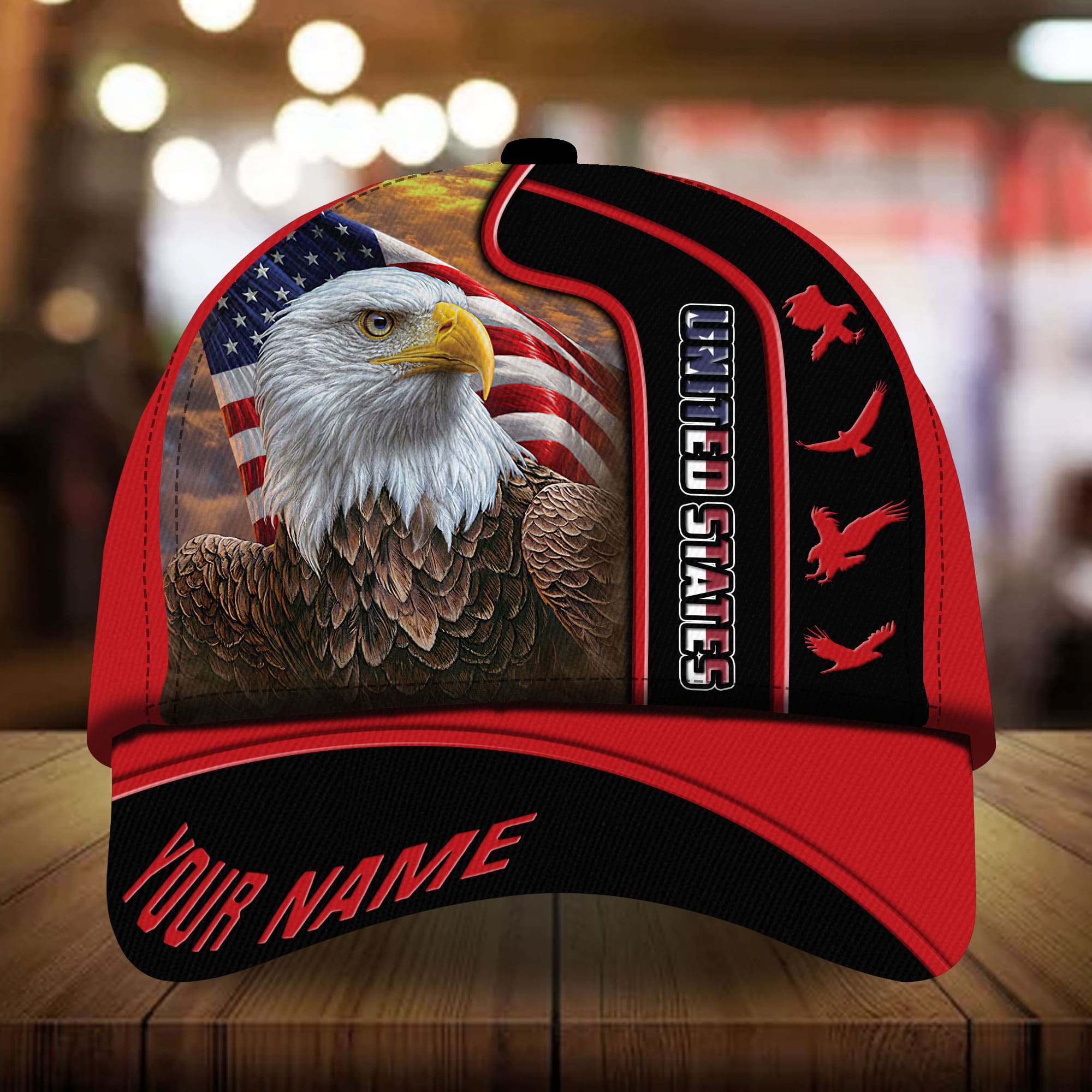 Personalized American Patriotic Eagle All Over Print Cap Multicolor