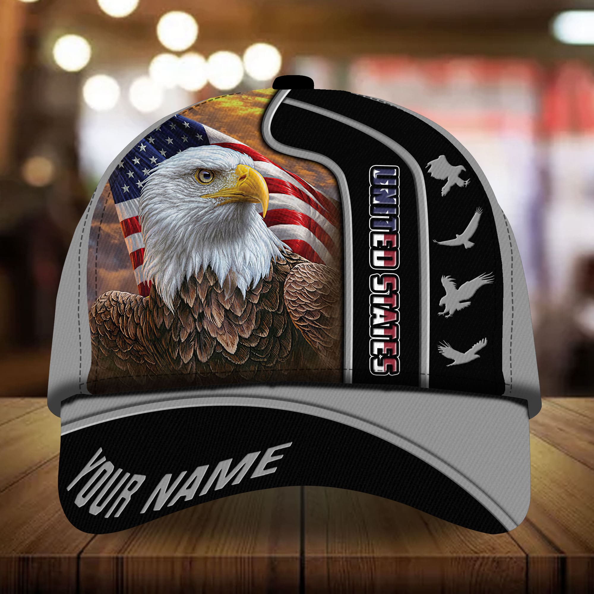 Personalized American Patriotic Eagle All Over Print Cap Multicolor