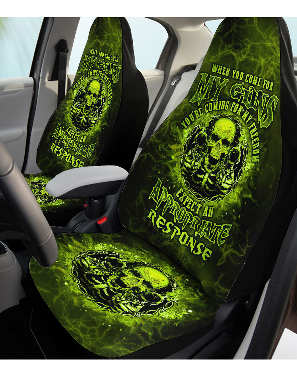 When You Come For My G Green Skull Car Seat Cover