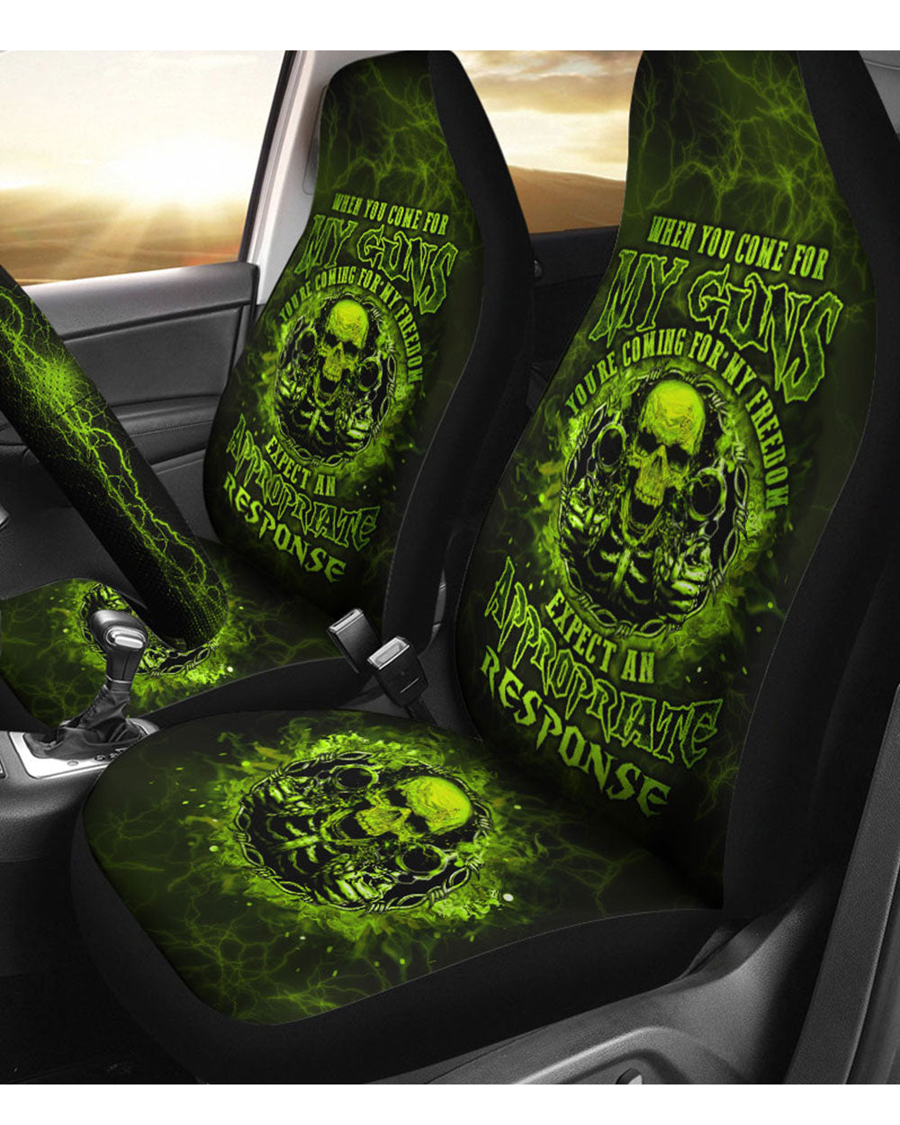 When You Come For My G Green Skull Car Seat Cover