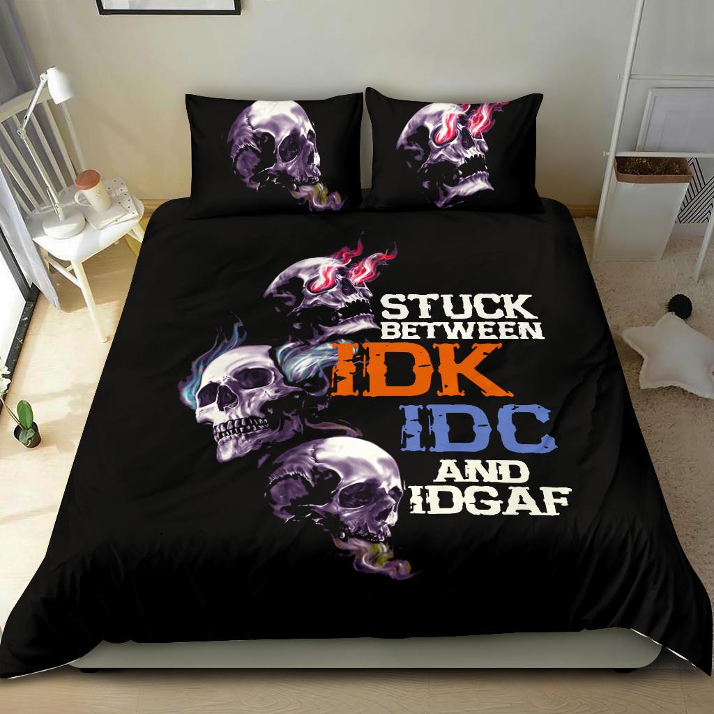 Skull Stuck Between IDK IDC And Idgaf Bedding Set