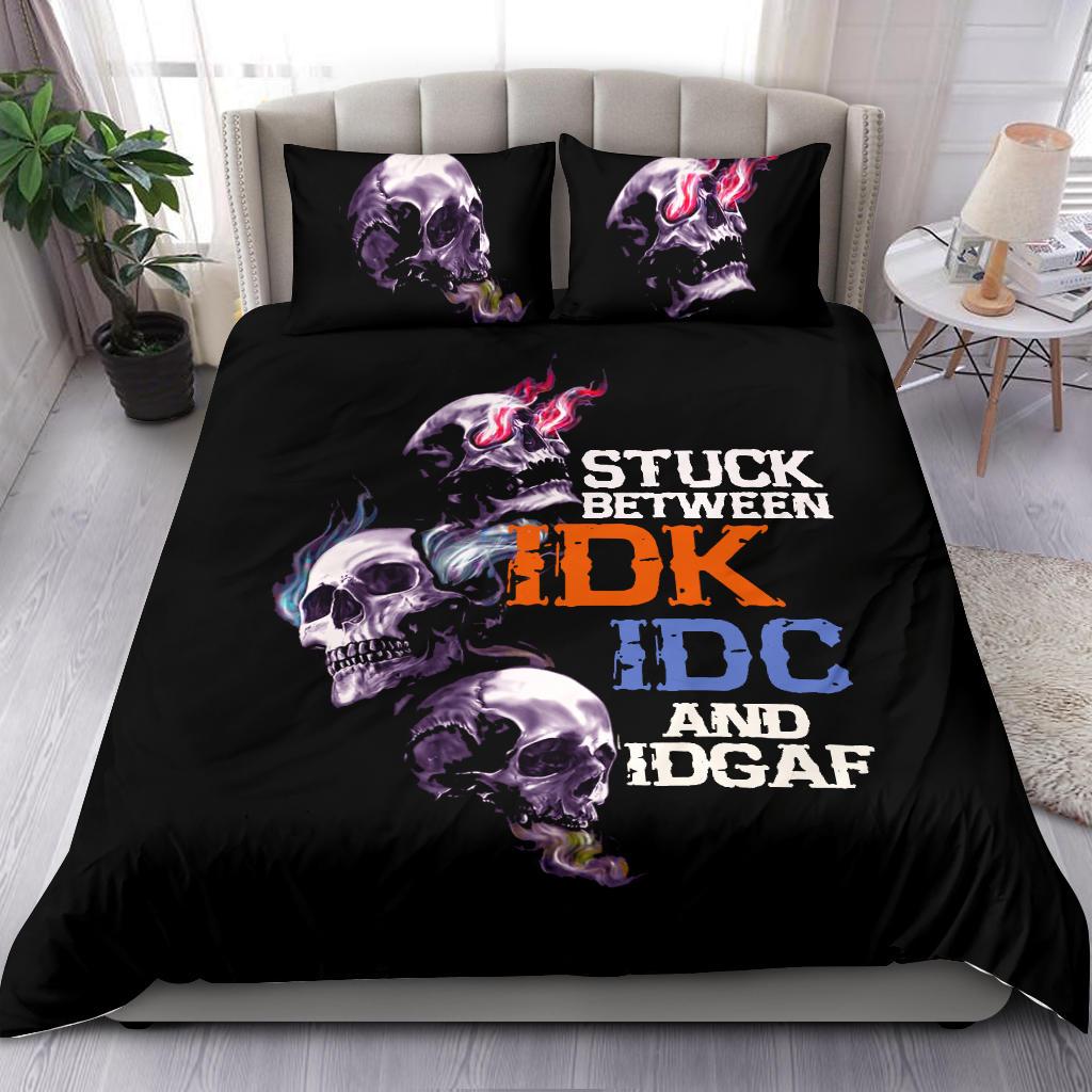 Skull Stuck Between IDK IDC And Idgaf Bedding Set