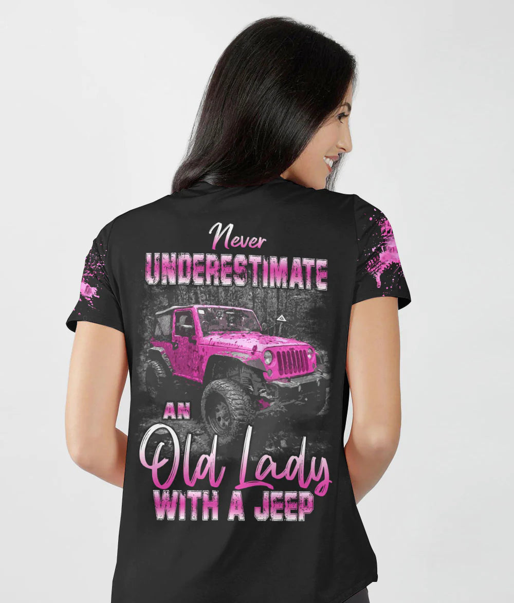 vintage-pink-jeep-never-underestimate-an-old-lady-women-v-neck-t-shirt