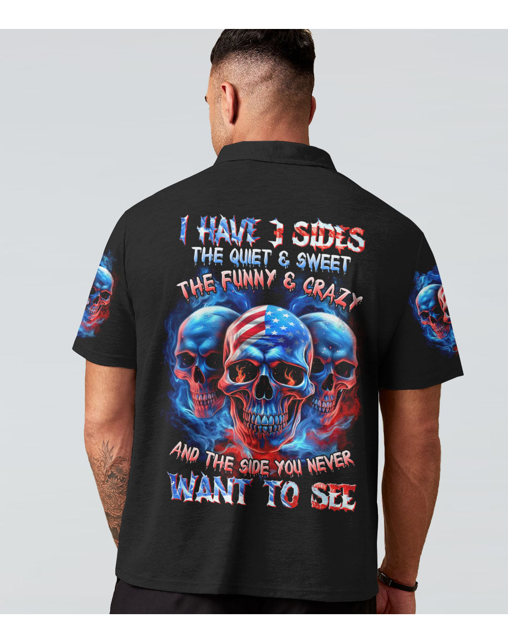 I Have 3 Side 3 Skull Black Polo Shirt