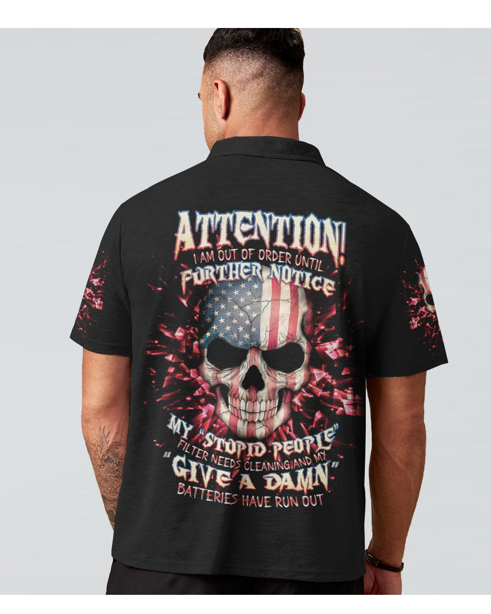 Attention I'm Out Of Order Skull Black Polo Shirt