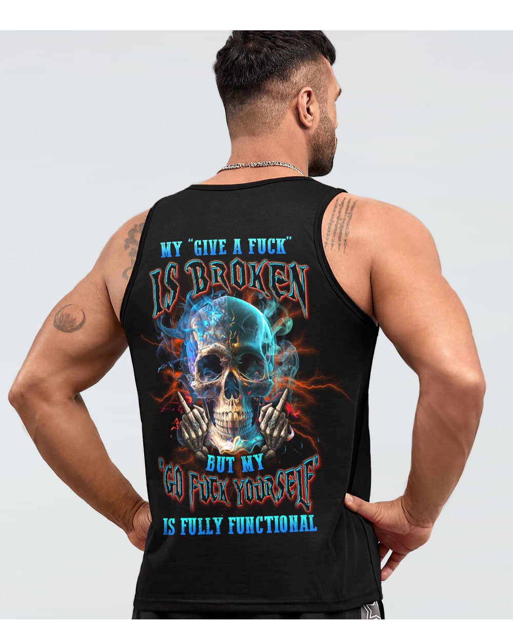 My Give A F*ck Is Broken Black Skull Men Tank Top