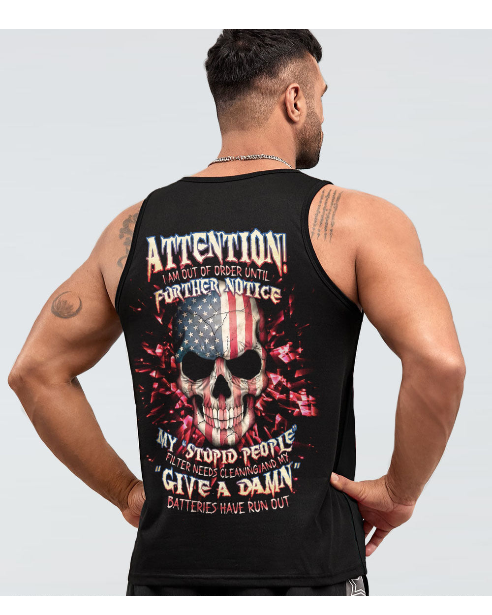 Attention I'm Out Of Order Skull Black Tank Top