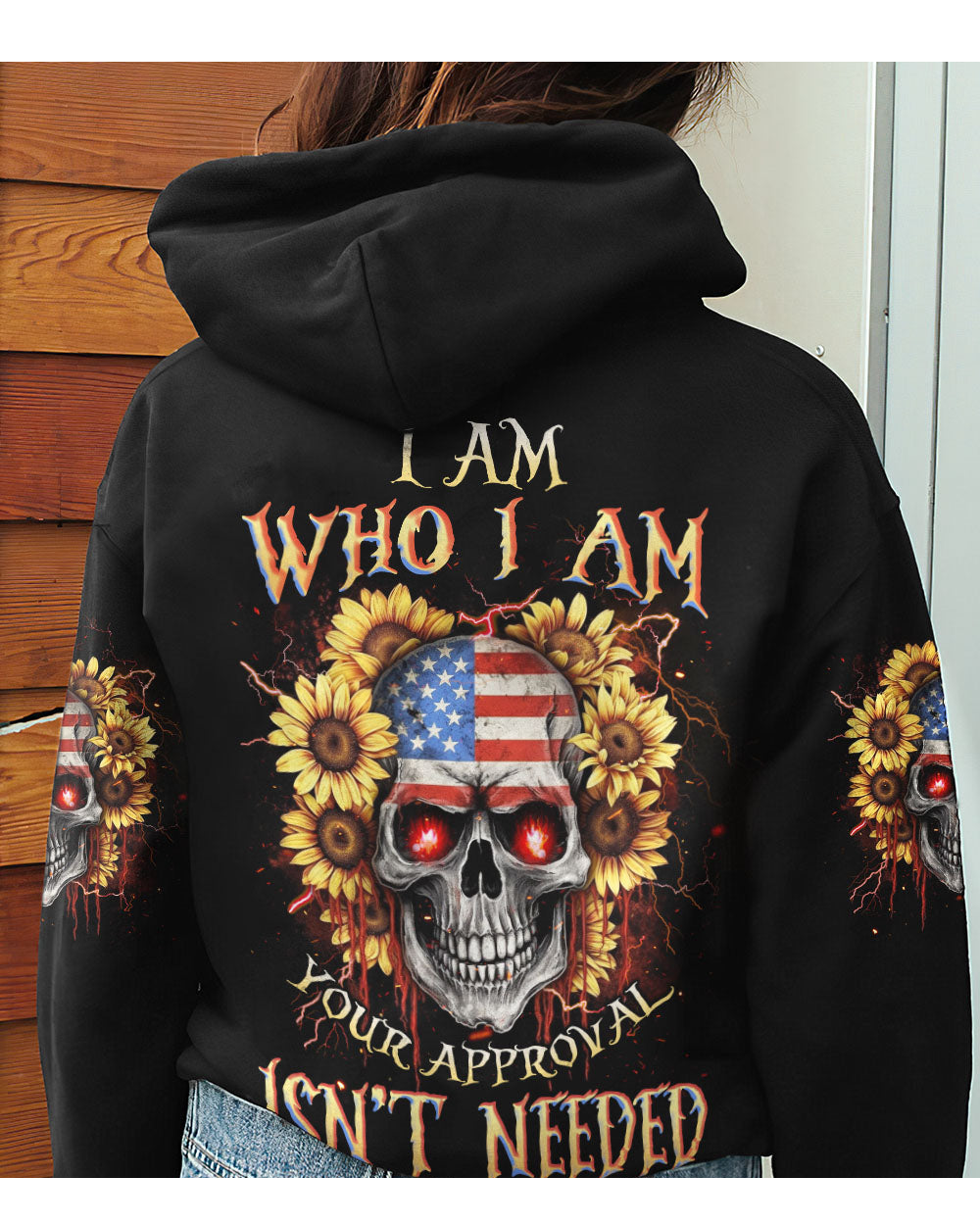 I Am Who I Am Skull Flowers Black Hoodie