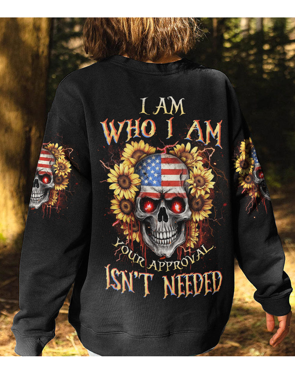 I Am Who I Am Skull Flowers Black Sweatshirt