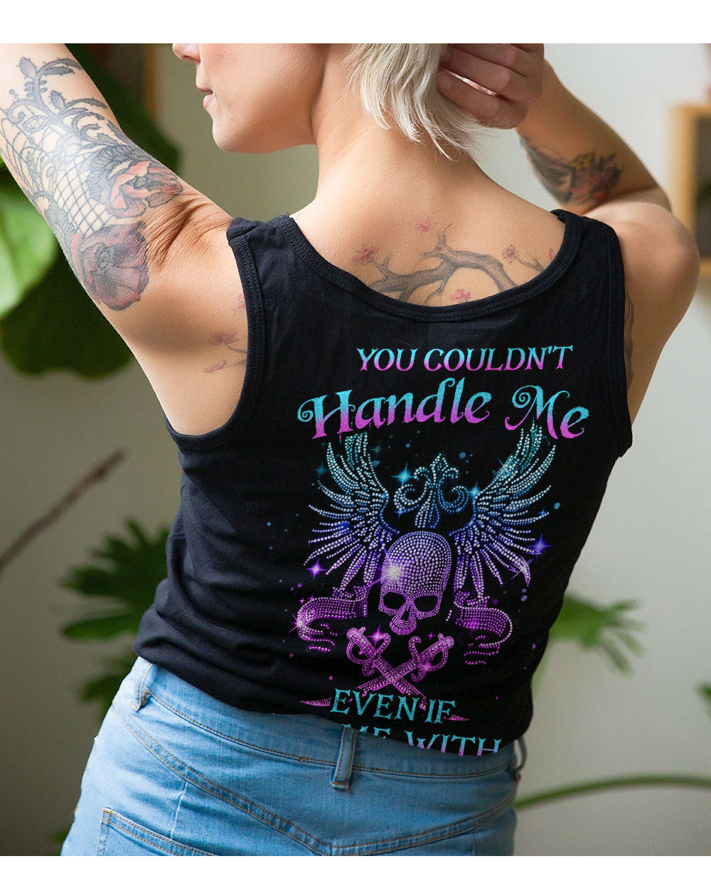 You Couldn't Handle Me Wing Skull Black Tank Top