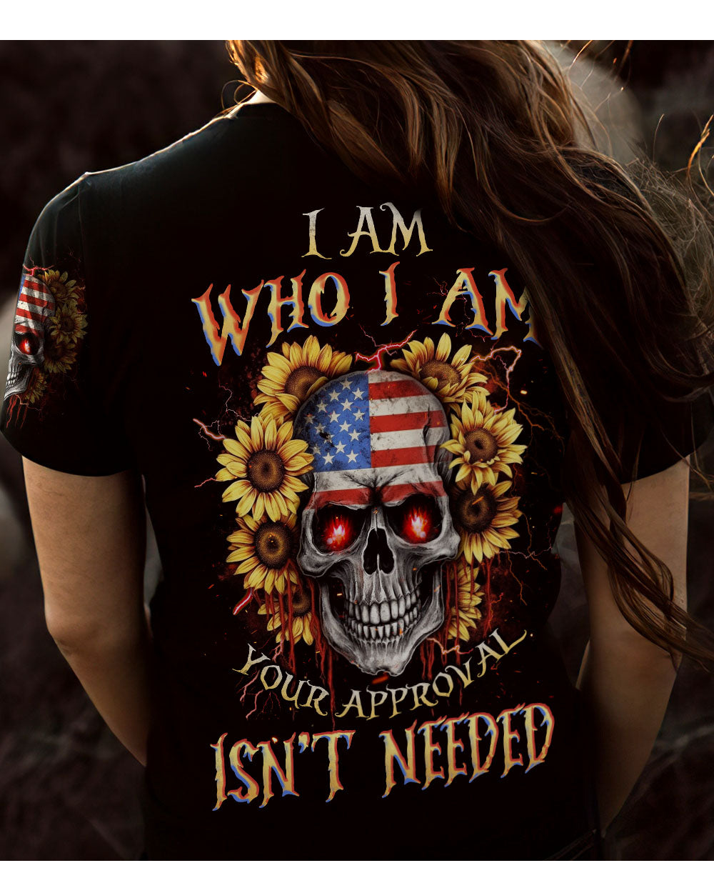 I Am Who I Am Skull Flowers Black T Shirt