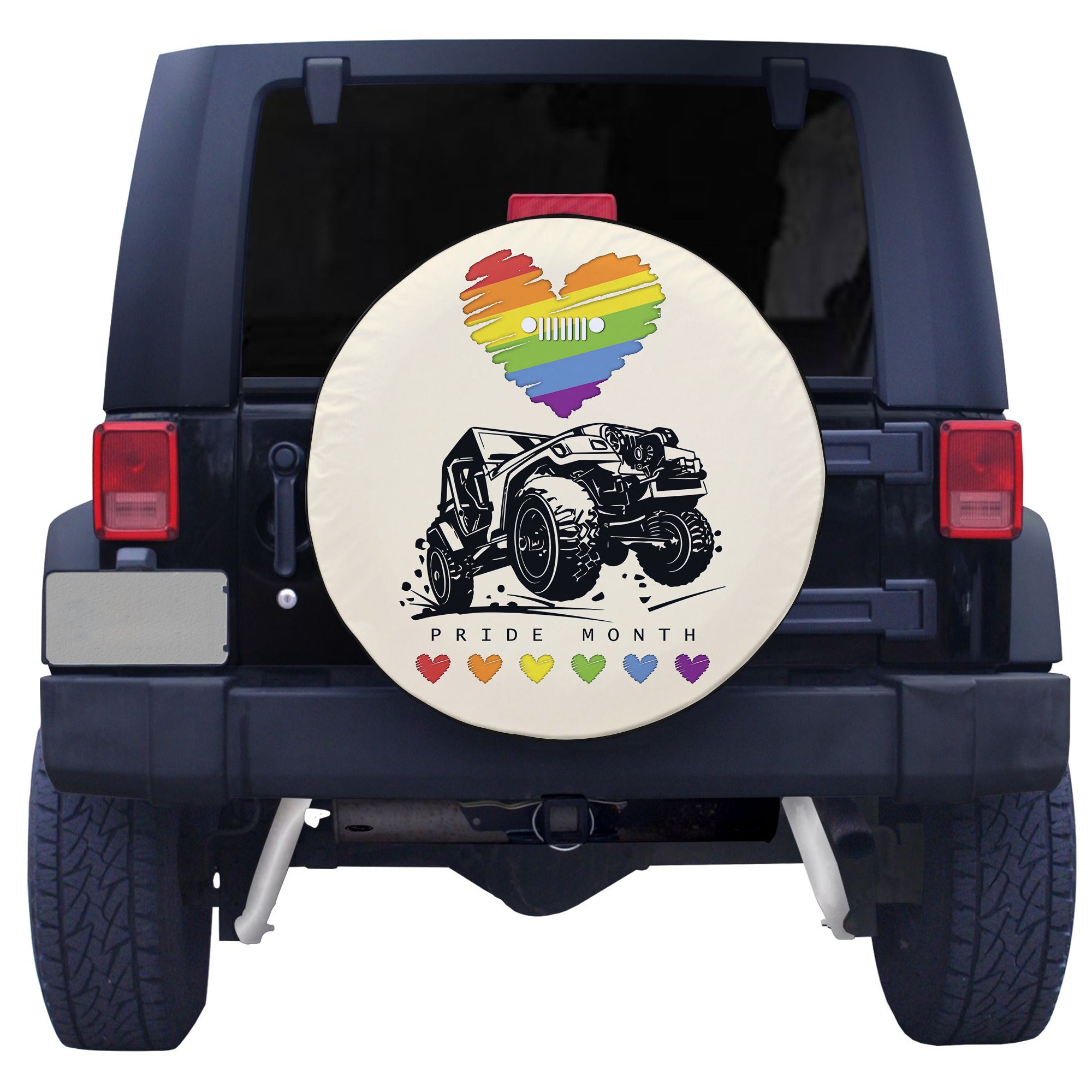 Jeep Pride Month Spare Tire Cover Floral Pattern And Heart With LGBT Flag TS06