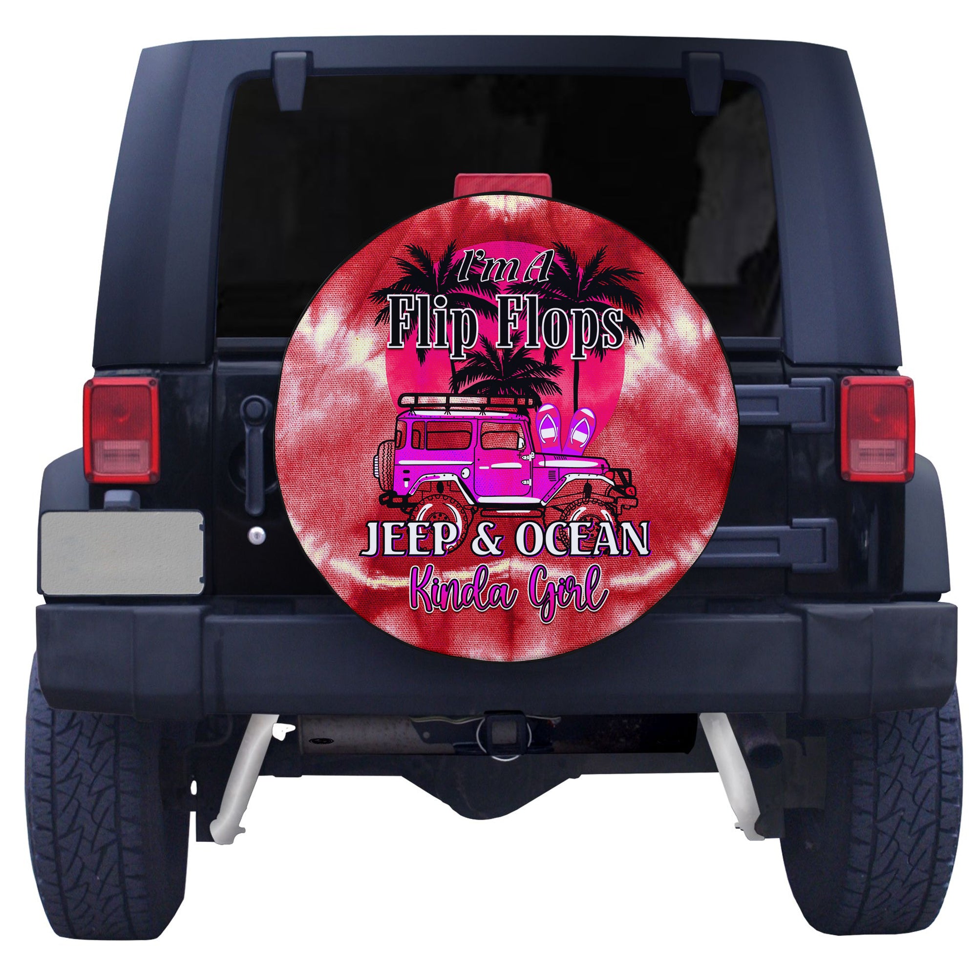 Red Jeep Tie Dye Spare Tire Cover Im A Flip Flops Jeep And Ocean Kinda Girl Ver.02 TS06