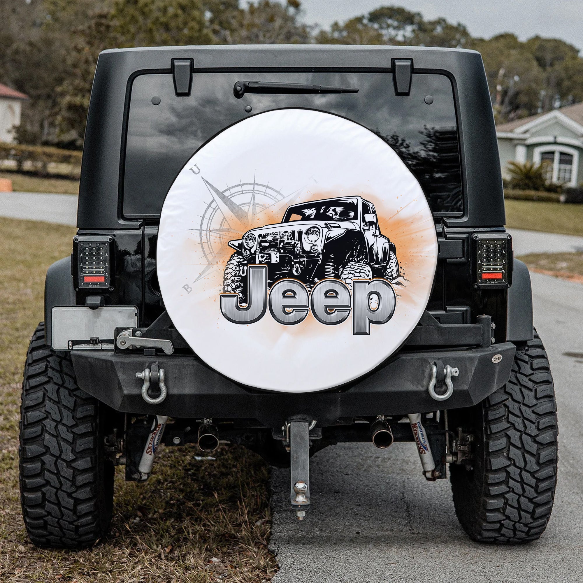 White Jeep Spare Tire Cover Not All Who Wander Are Lost Compass TS06