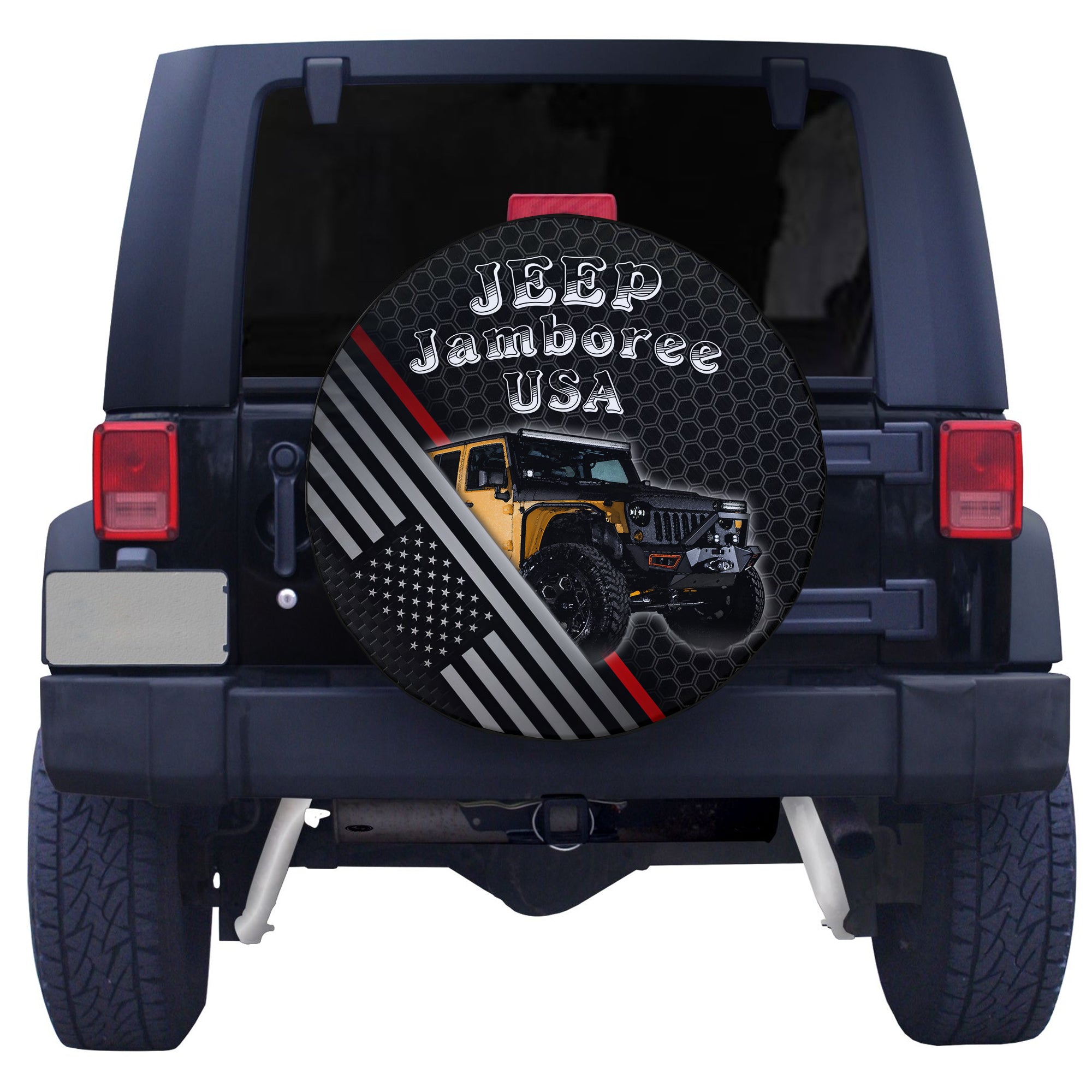 Jeep Jamboree USA Spare Tire Cover Metallmesh Texture Mix American Flag TS06