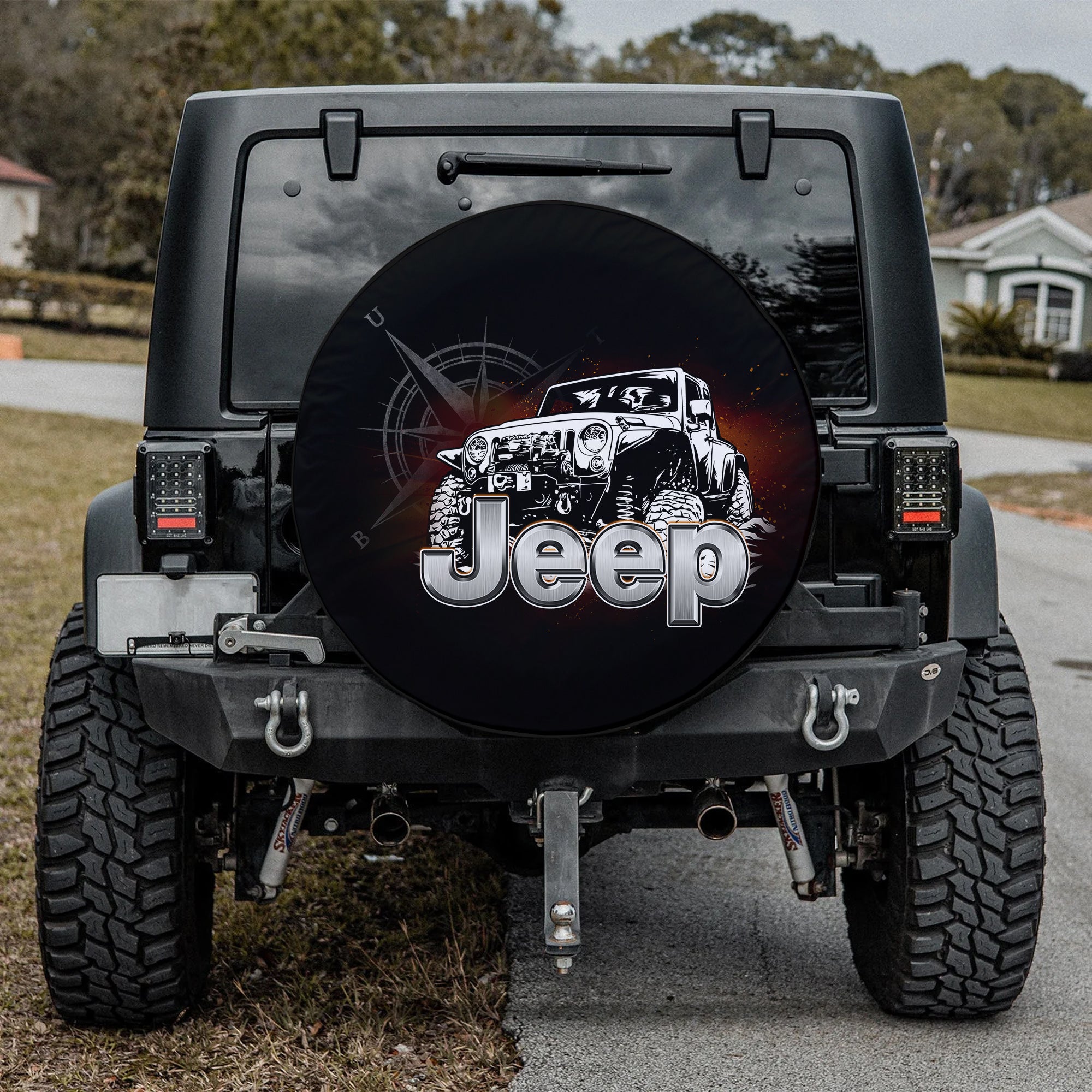 Black Jeep Spare Tire Cover Not All Who Wander Are Lost Compass TS06