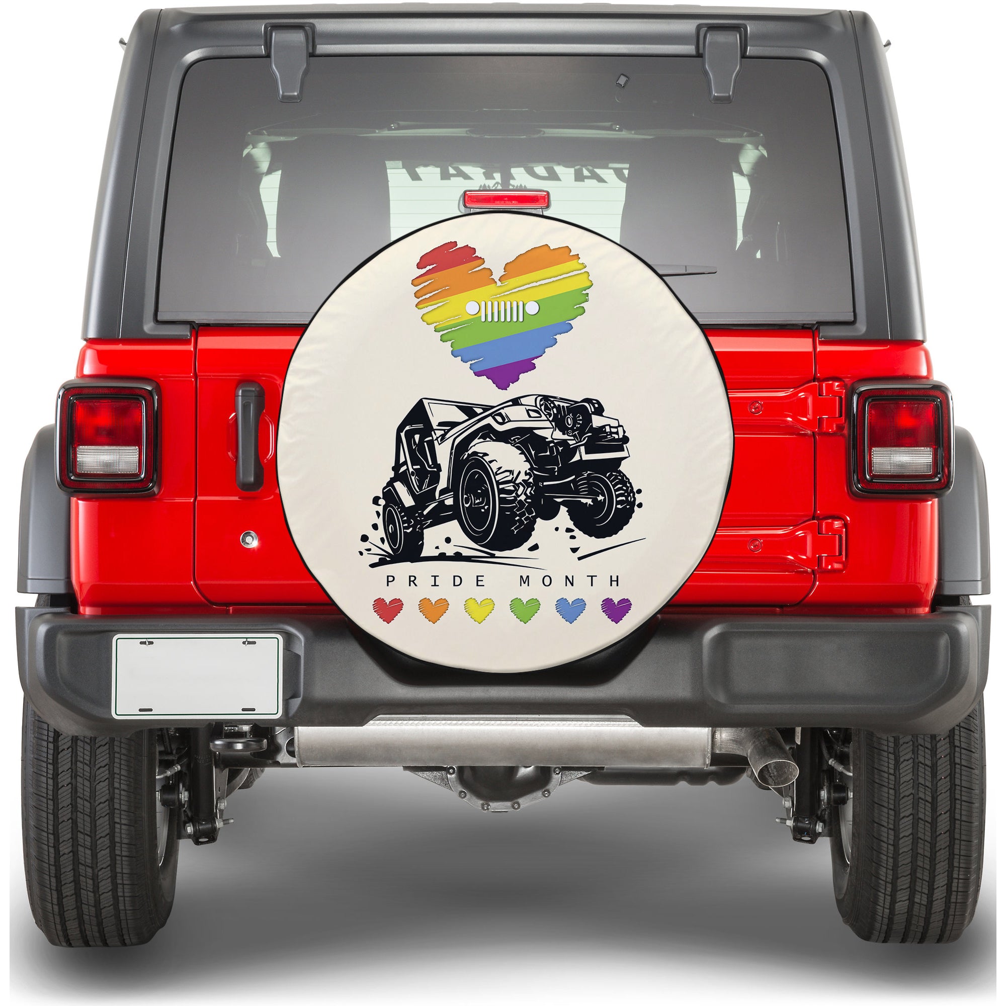 Jeep Pride Month Spare Tire Cover Floral Pattern And Heart With LGBT Flag TS06