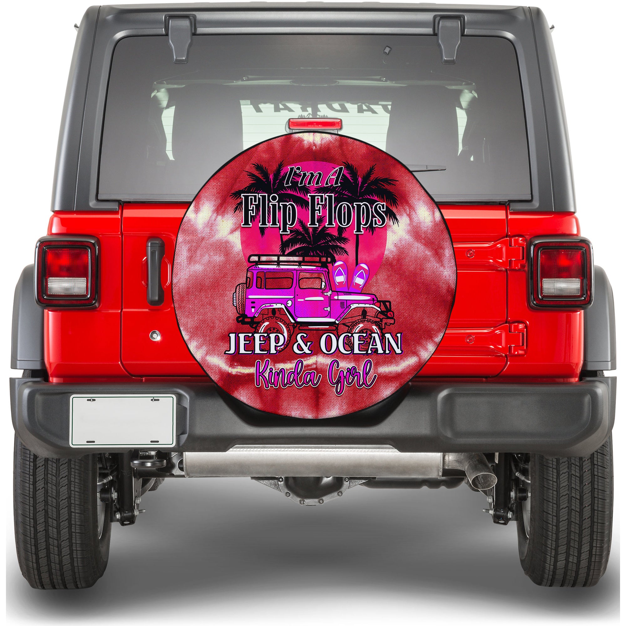 Red Jeep Tie Dye Spare Tire Cover Im A Flip Flops Jeep And Ocean Kinda Girl Ver.02 TS06