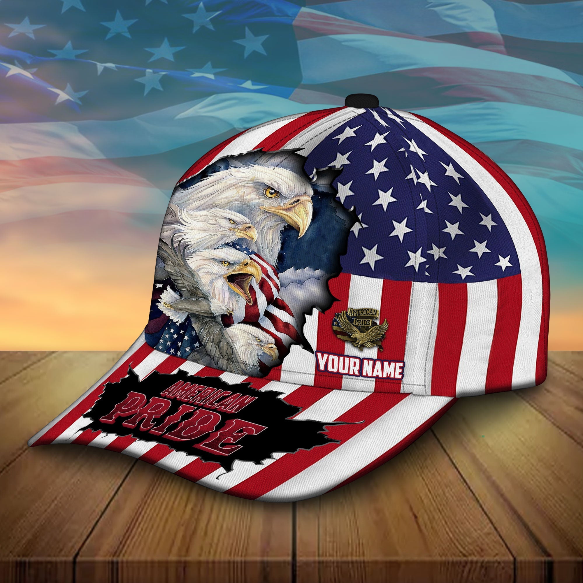 Custom Name American Pride Eagle Patriotic Cap, Perfect Gift For Father's Day