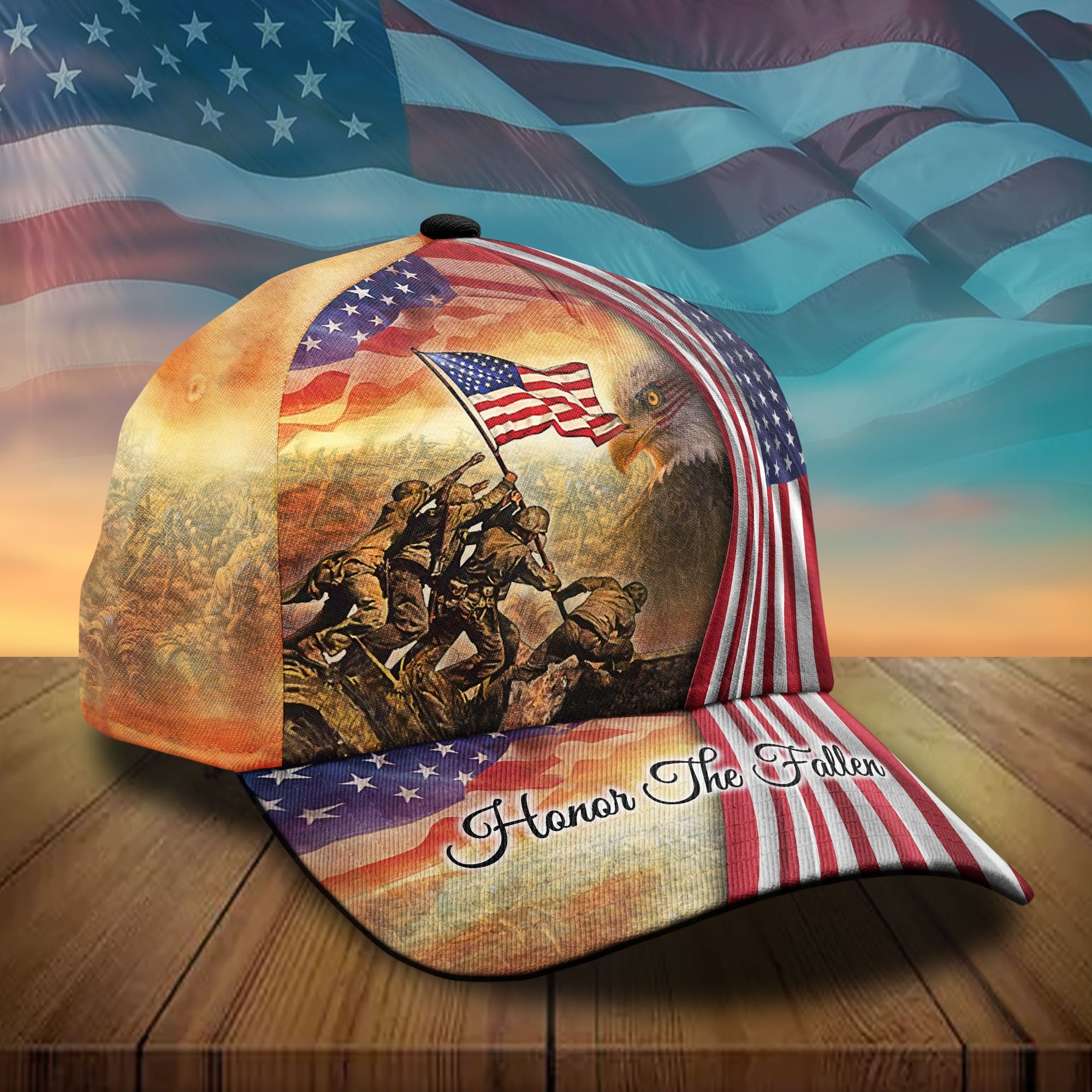 Premium Honor The Fallen, US Veteran Eagle 3D Hats Personalized