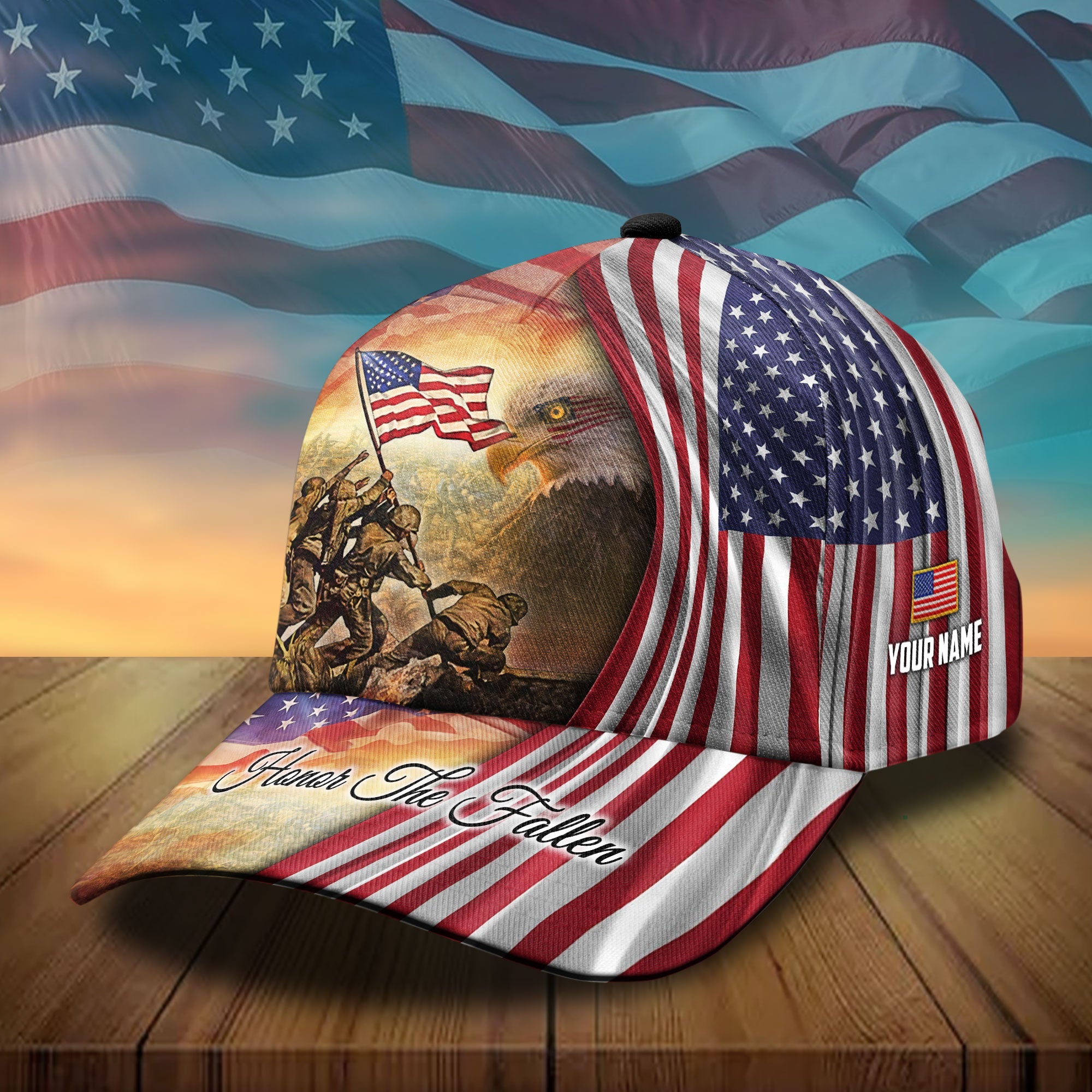 Premium Honor The Fallen, US Veteran Eagle 3D Hats Personalized