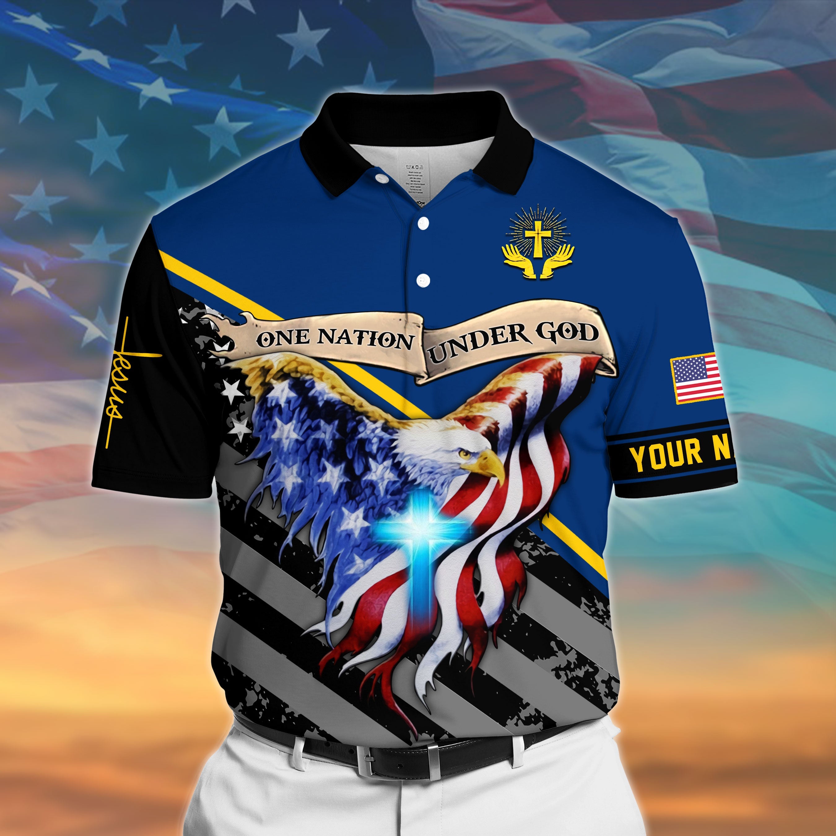 One Nation Under God Polo Shirt Multicolor Personalized, Perfect Gift For Patriot