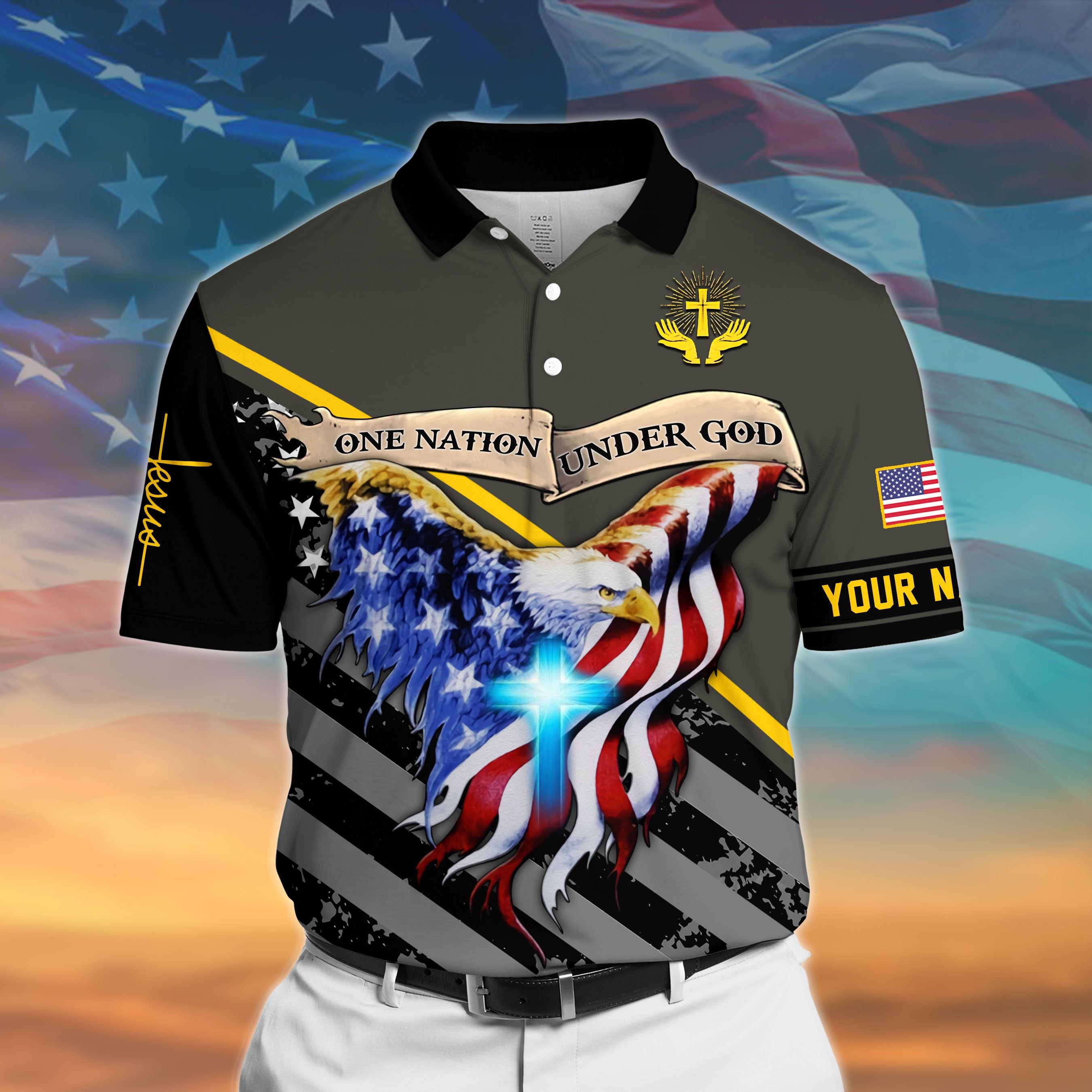 One Nation Under God Polo Shirt Multicolor Personalized, Perfect Gift For Patriot