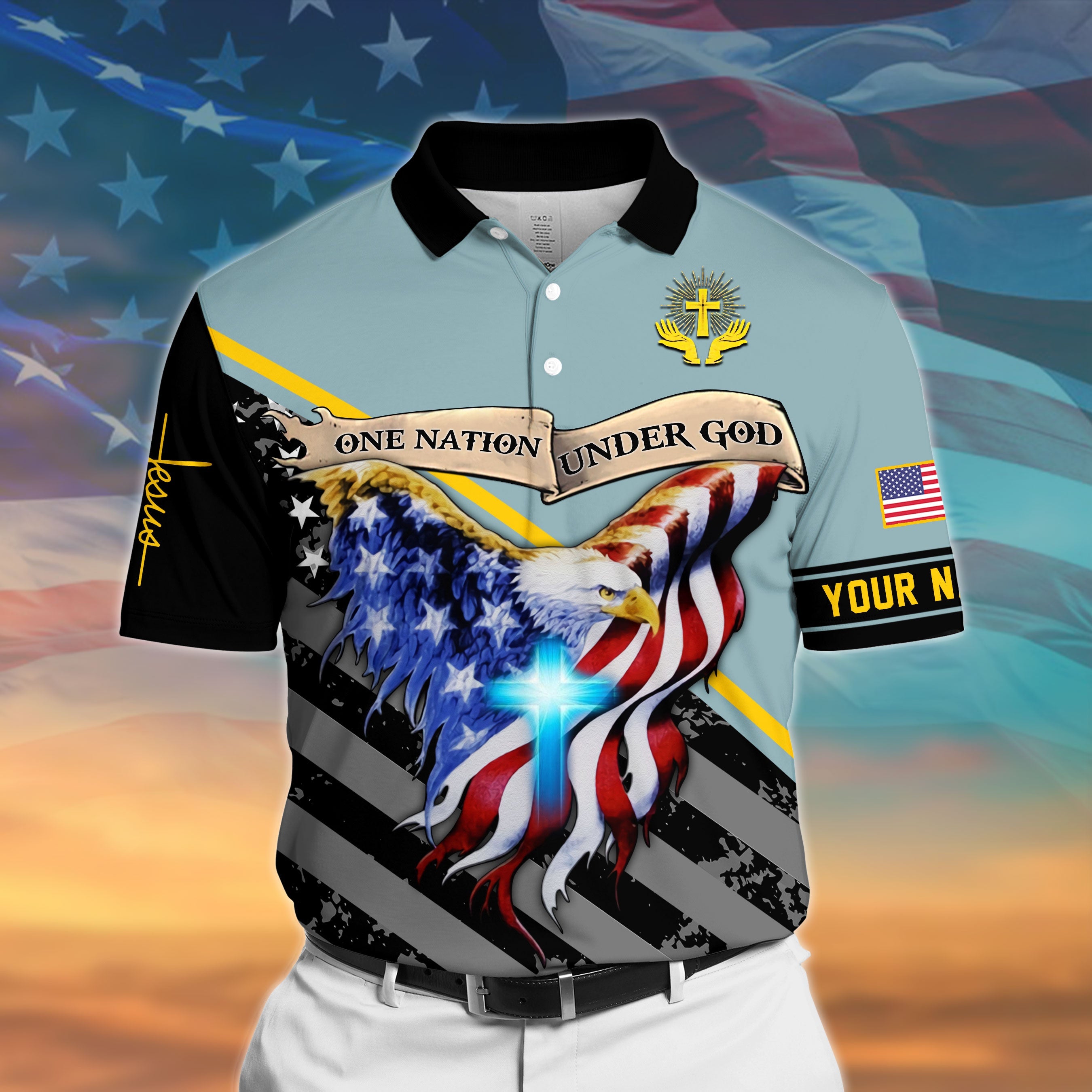 One Nation Under God Polo Shirt Multicolor Personalized, Perfect Gift For Patriot