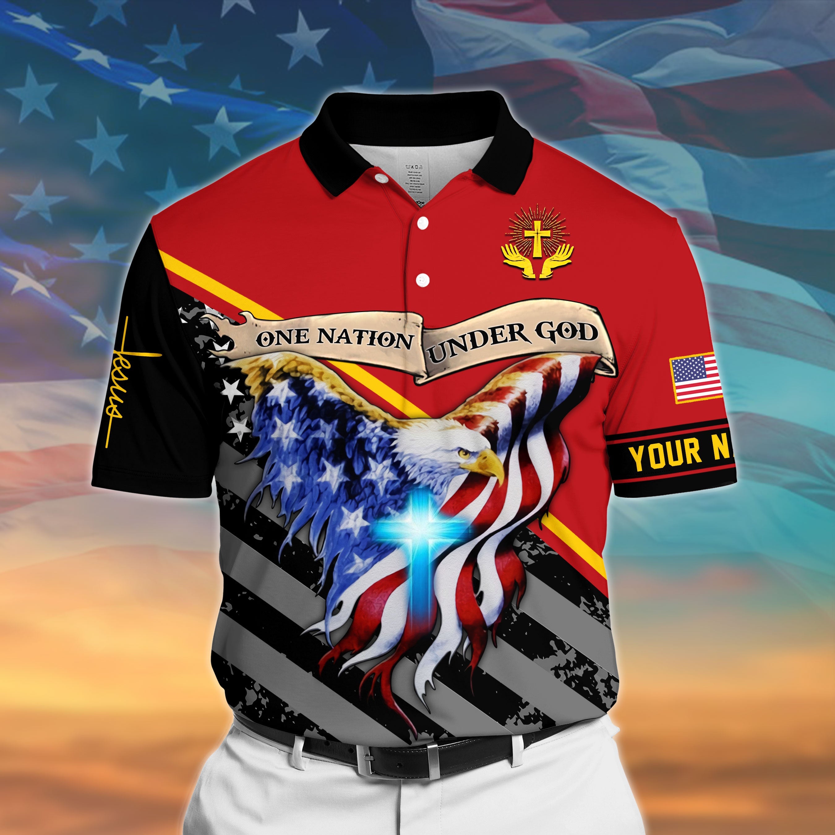 One Nation Under God Polo Shirt Multicolor Personalized, Perfect Gift For Patriot