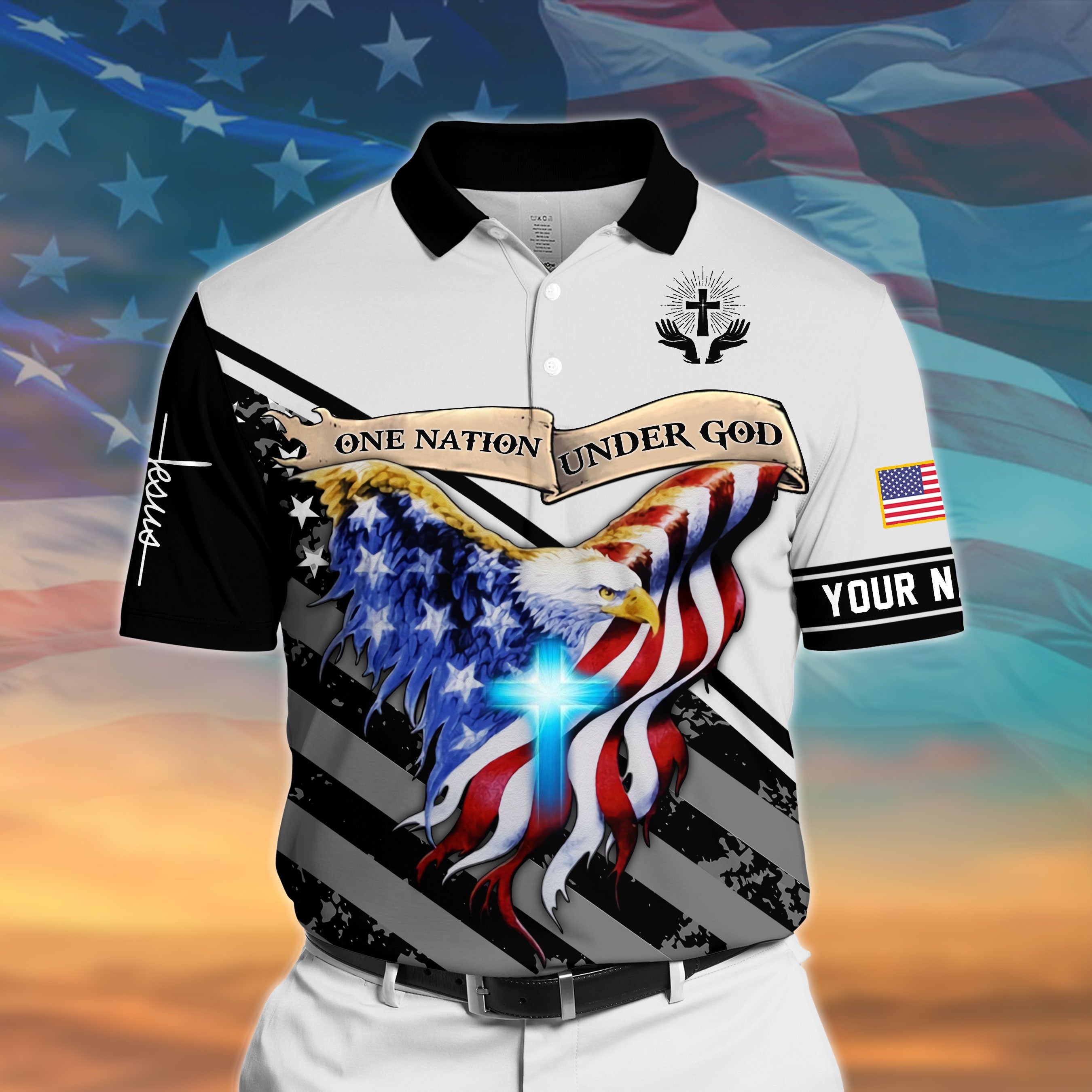 One Nation Under God Polo Shirt Multicolor Personalized, Perfect Gift For Patriot