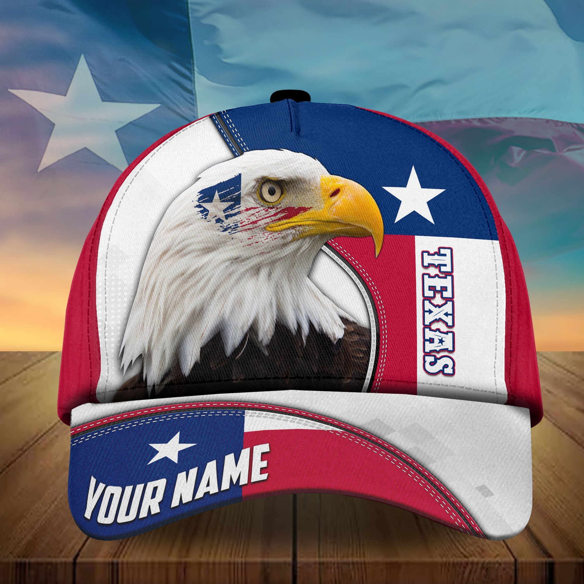 Custom Name Texas Eagle Patriotic Hats Multicolor