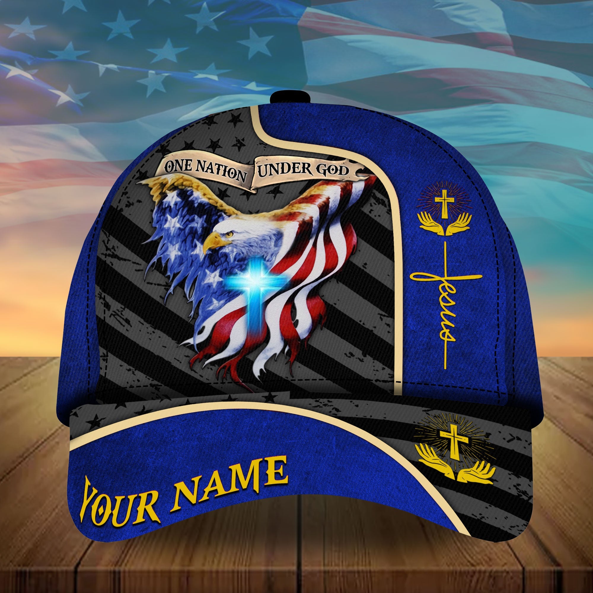 Personalized One Nation Under God Eagle American Cap