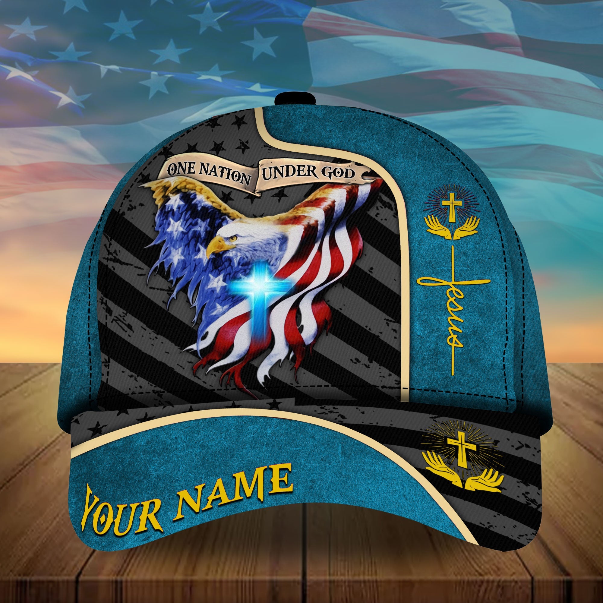 Personalized One Nation Under God Eagle American Cap