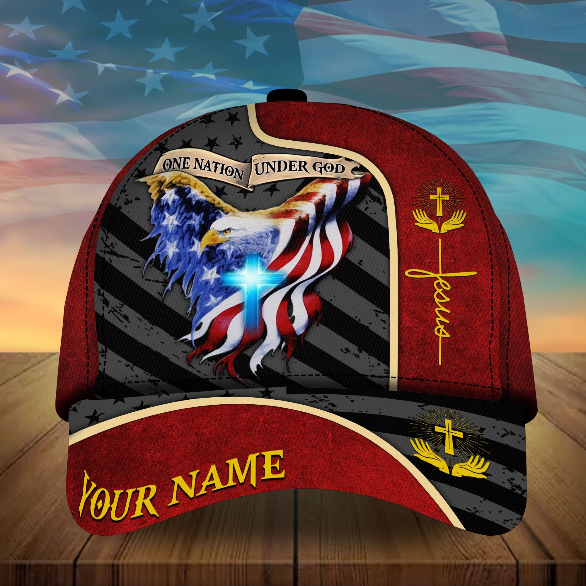 Personalized One Nation Under God Eagle American Cap