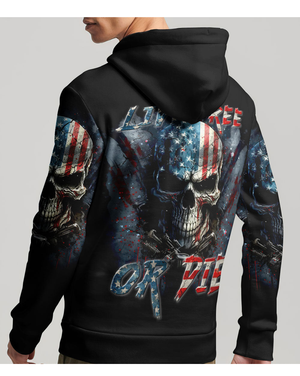 Live Free Or Die Skull USA Flag Color Hoodie