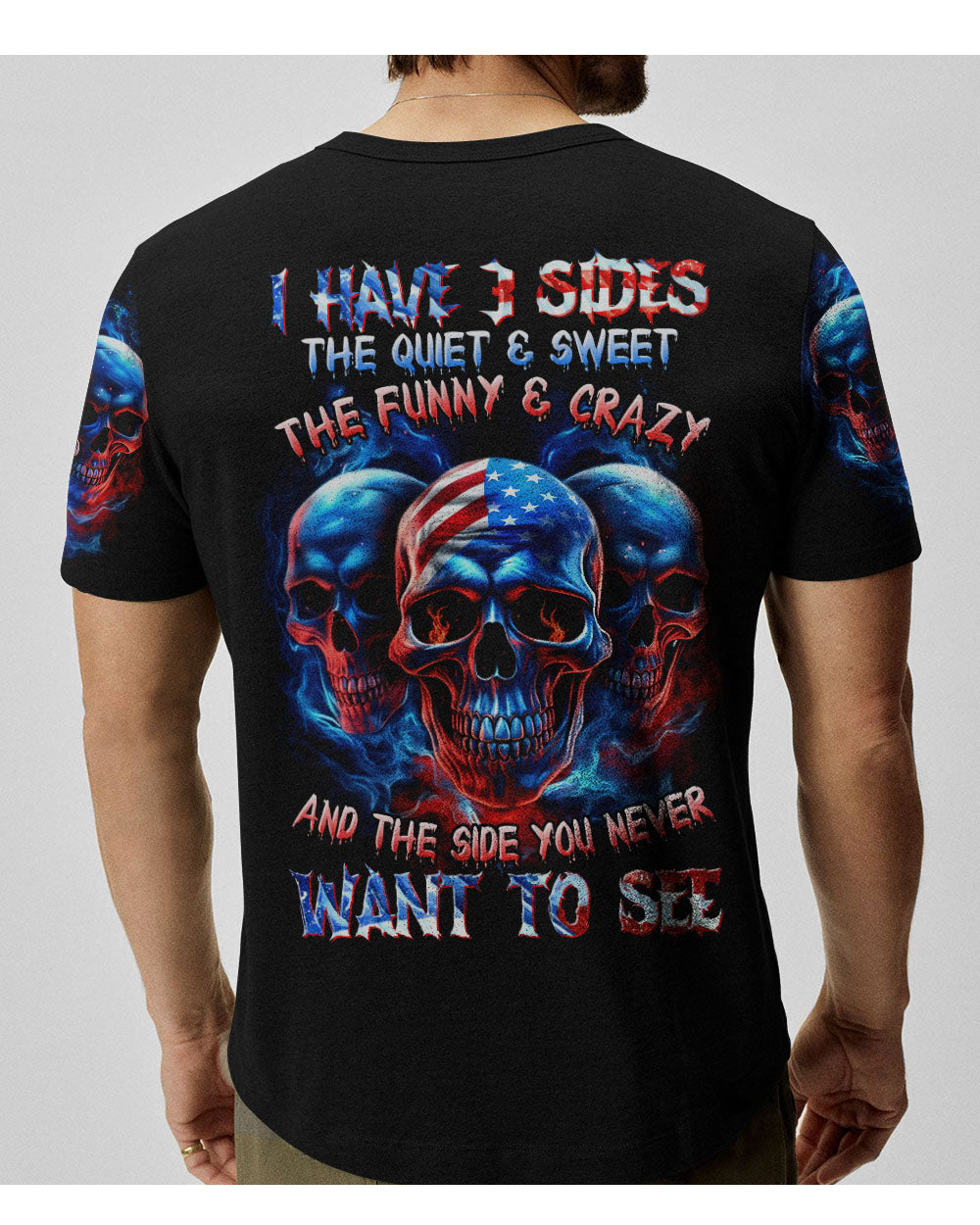 I Have 3 Side 3 Skull Black T Shirt