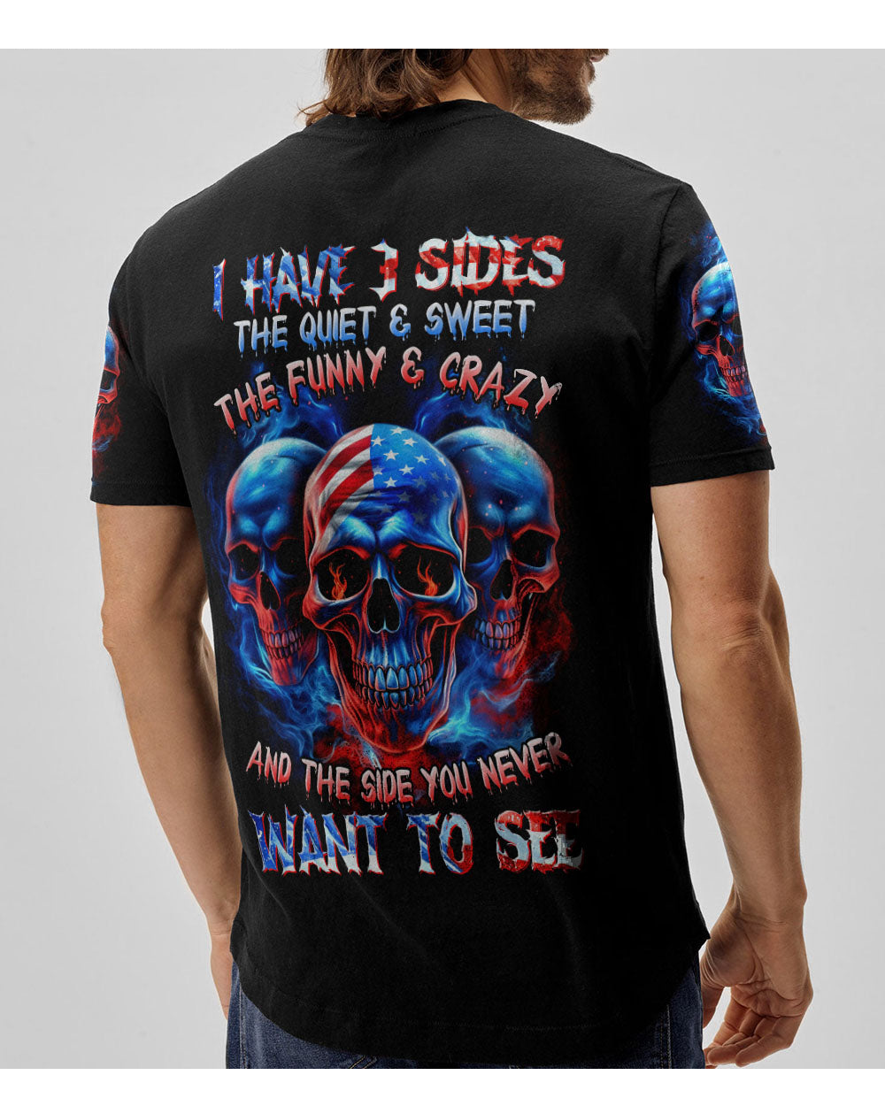 I Have 3 Side 3 Skull Black T Shirt