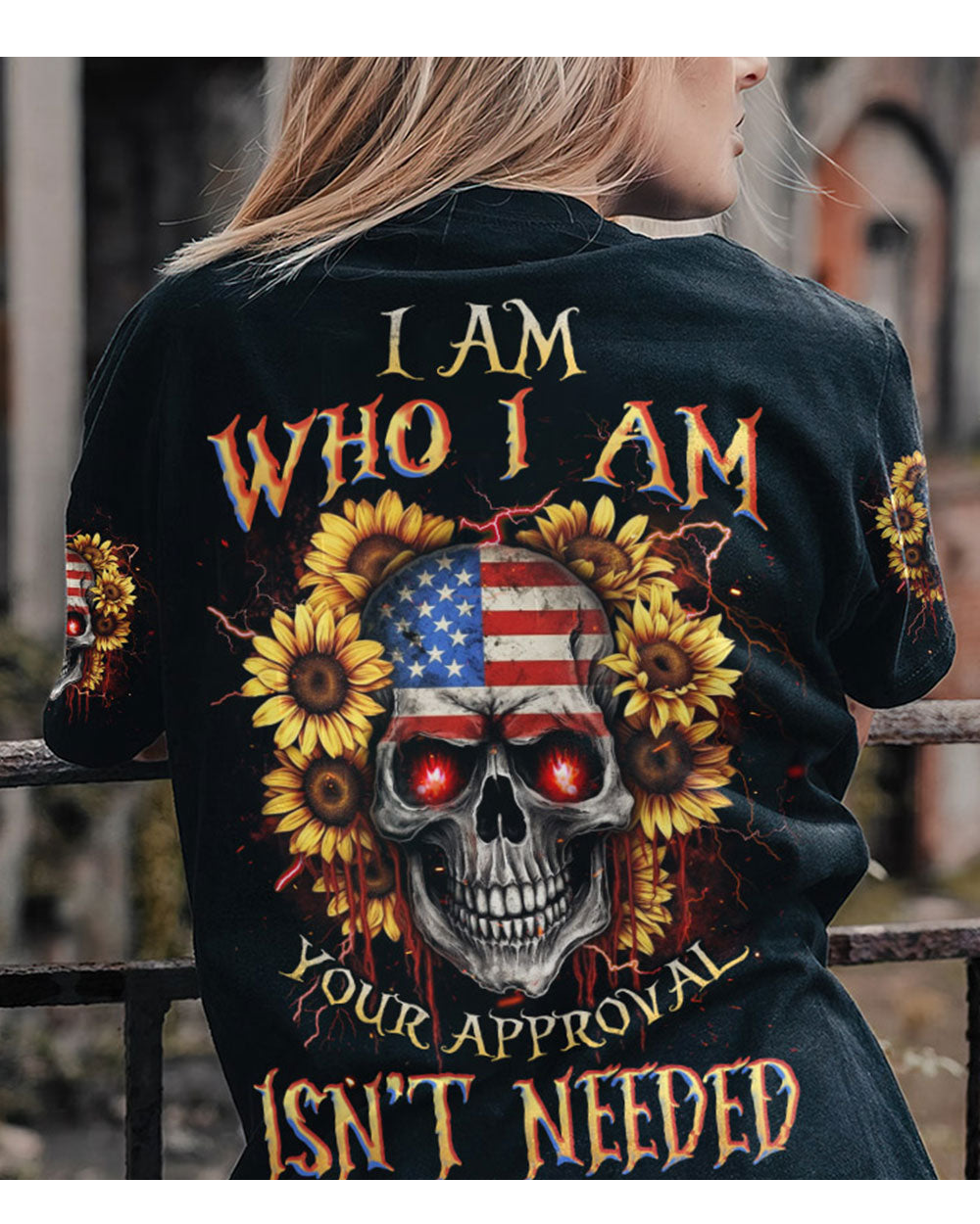 I Am Who I Am Skull Flowers Black T Shirt